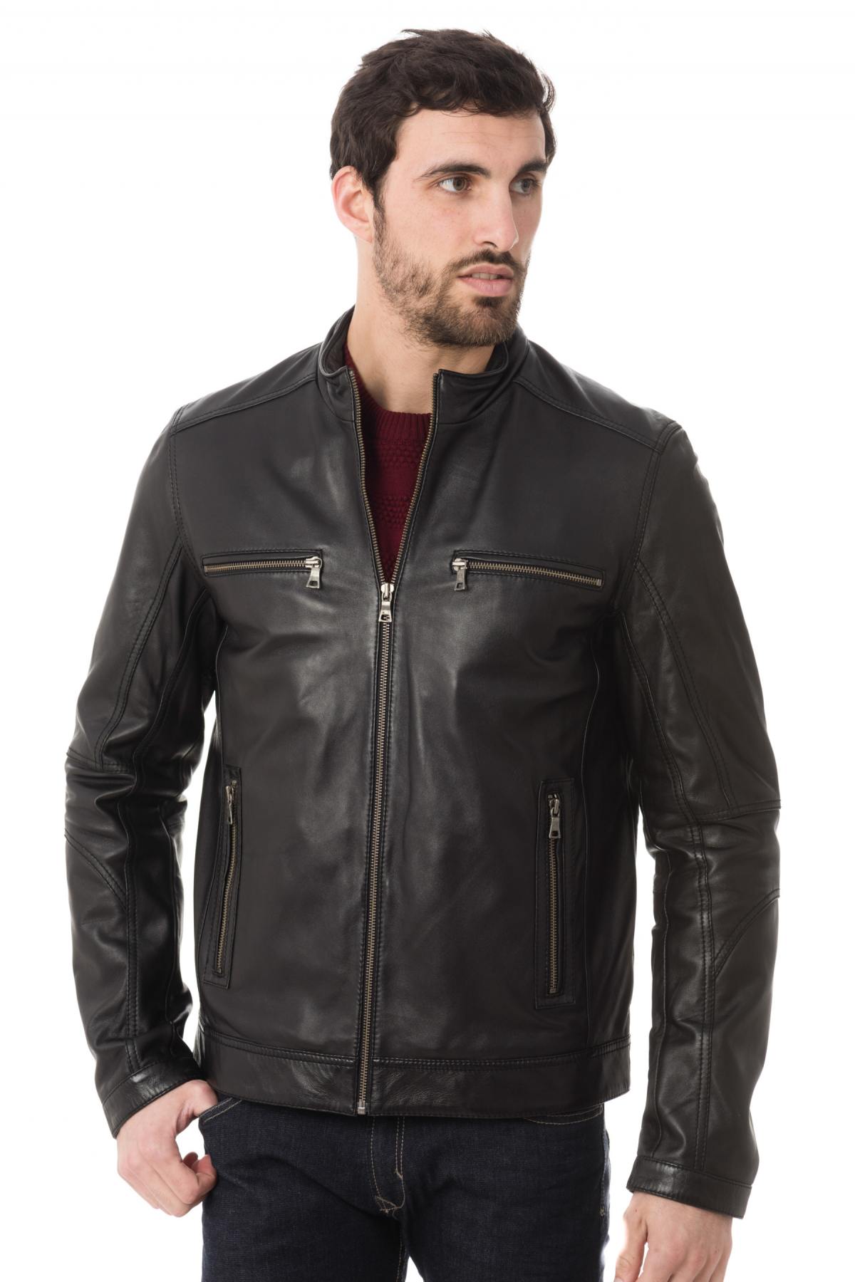 Existenz men's black sheepskin leather jacket - Image n°1