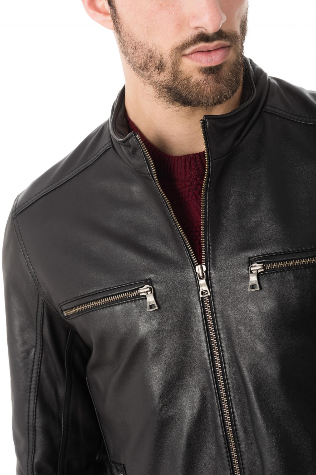 Existenz men's black sheepskin leather jacket - Image n°6