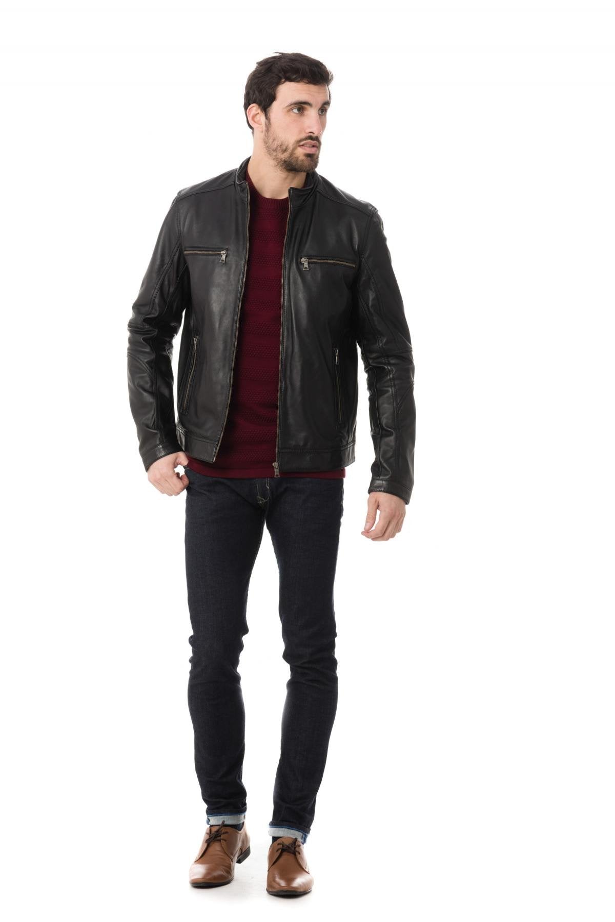 Existenz men's black sheepskin leather jacket - Image n°2