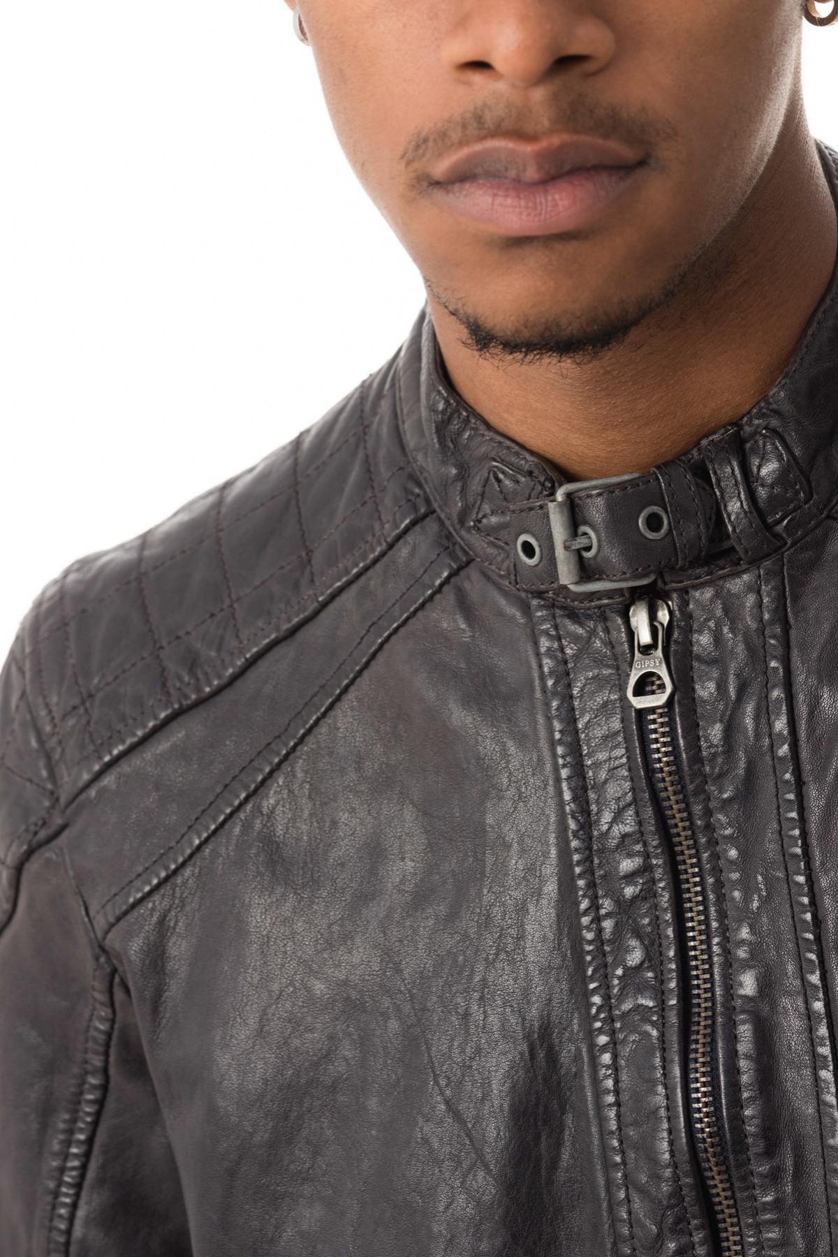 Gray lambskin leather jacket - Image n°7