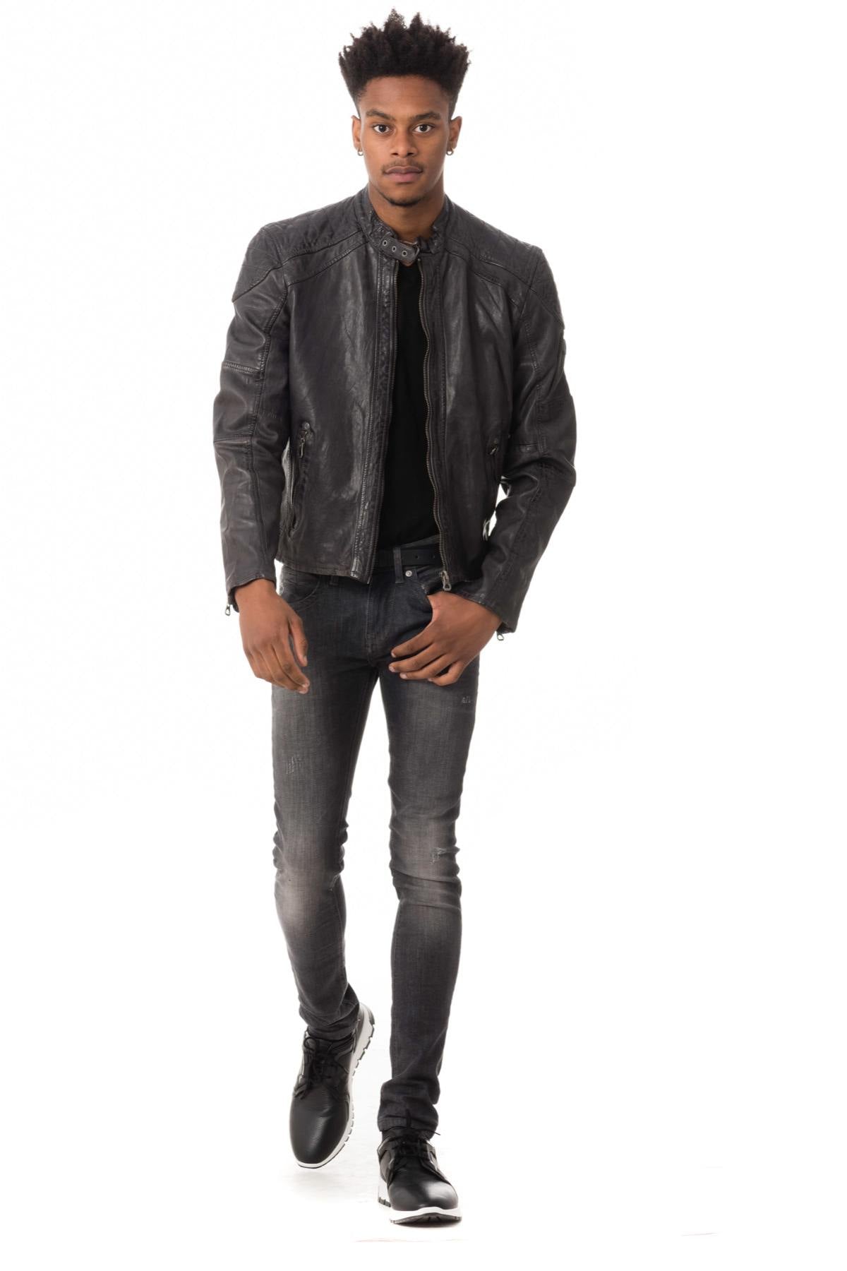 Gray lambskin leather jacket - Image n°2