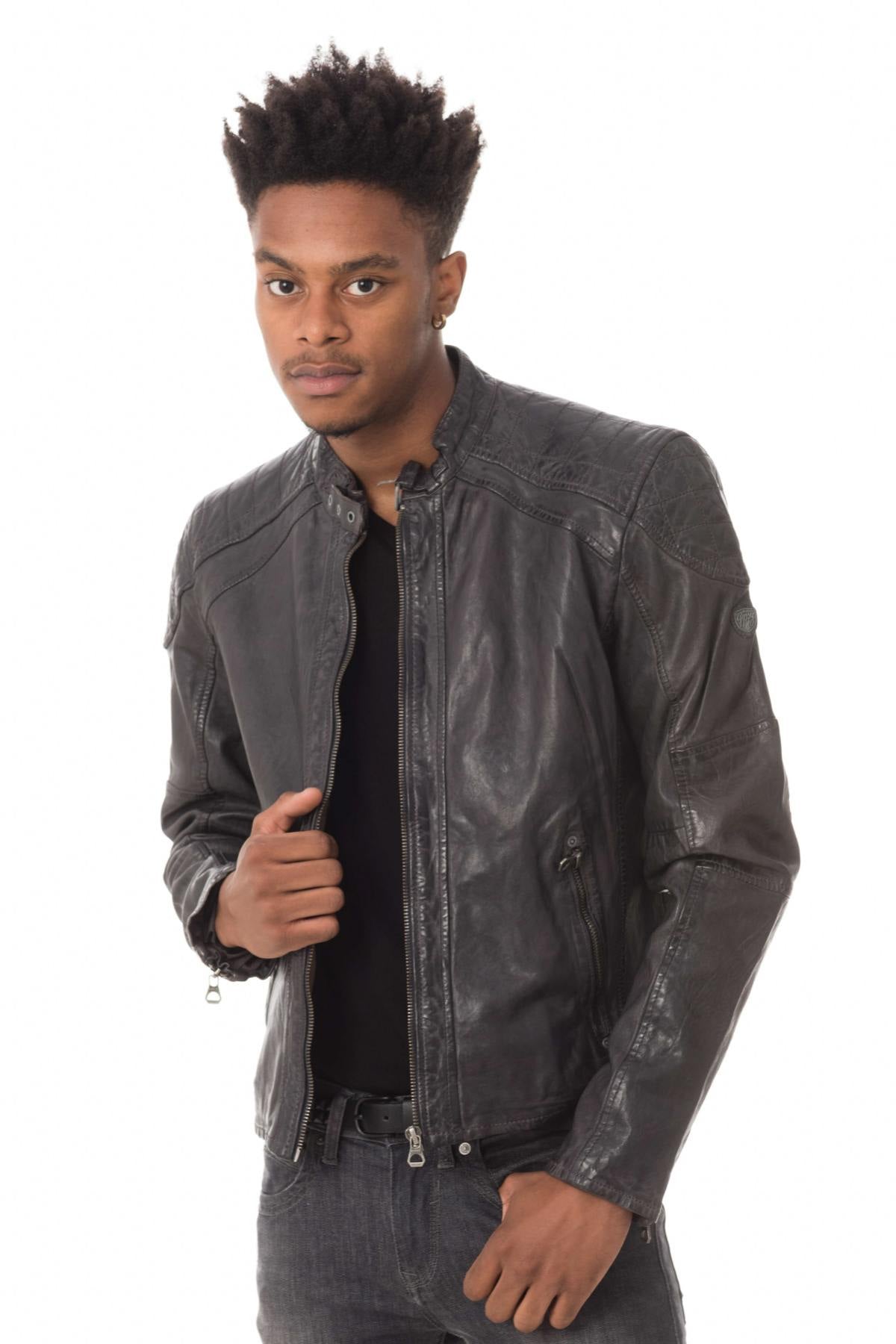 Gray lambskin leather jacket - Image n°4