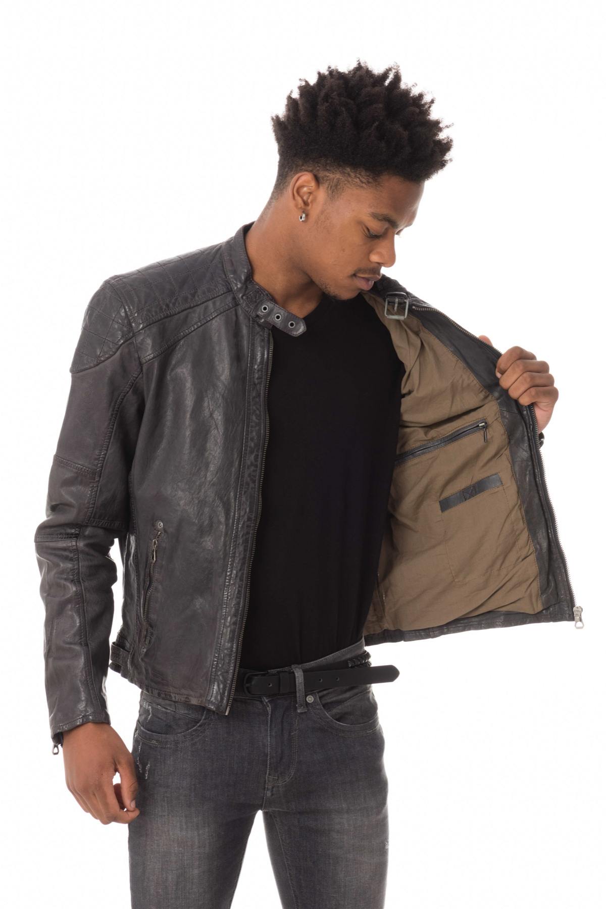 Gray lambskin leather jacket - Image n°5