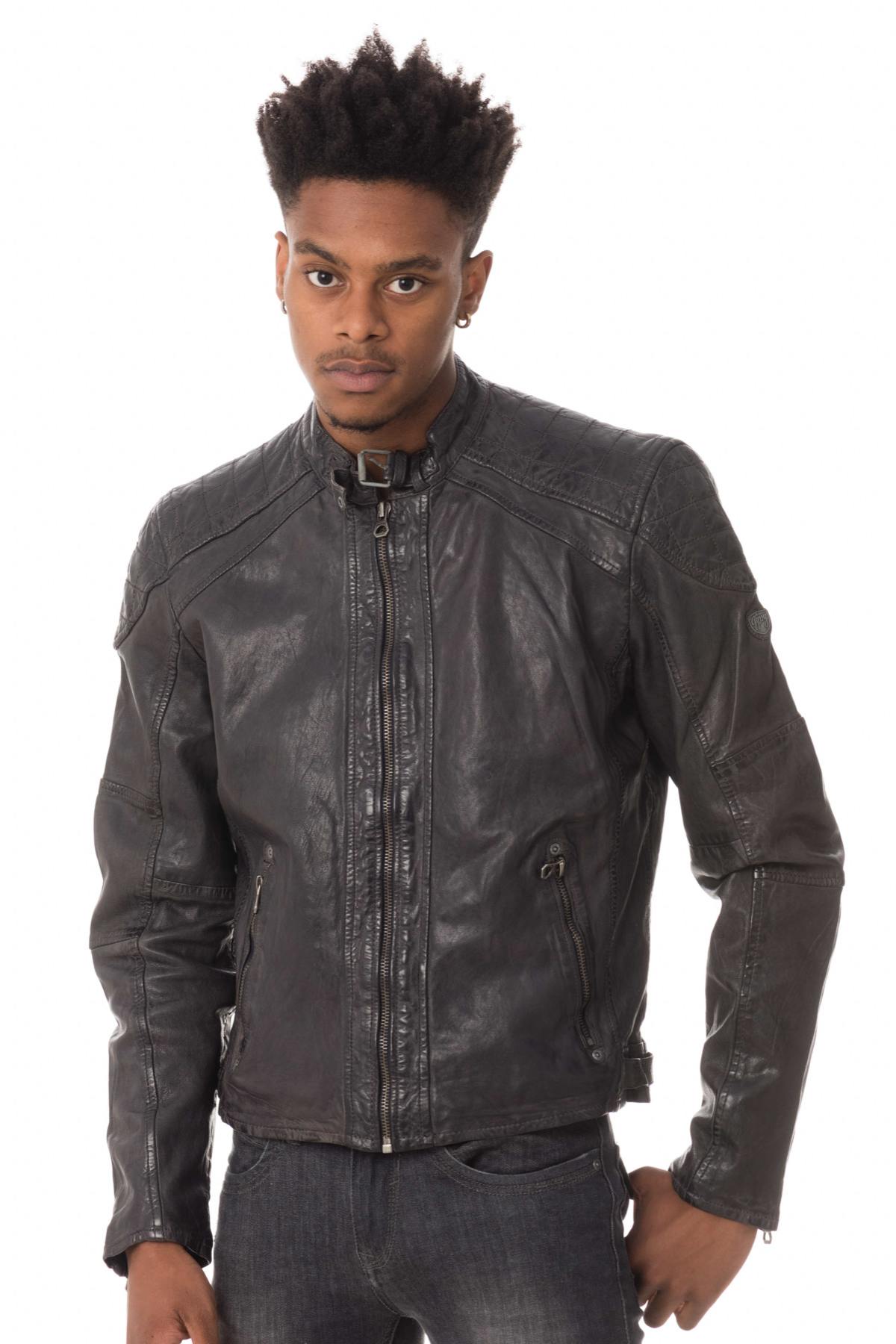 Gray lambskin leather jacket - Image n°3