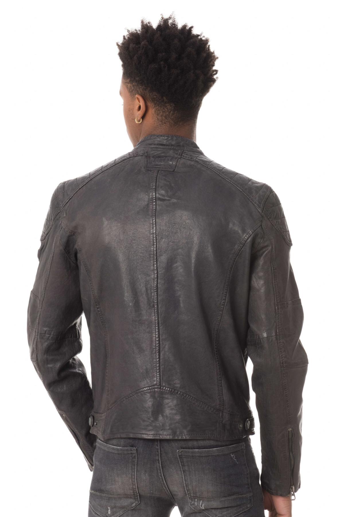 Gray lambskin leather jacket - Image n°6