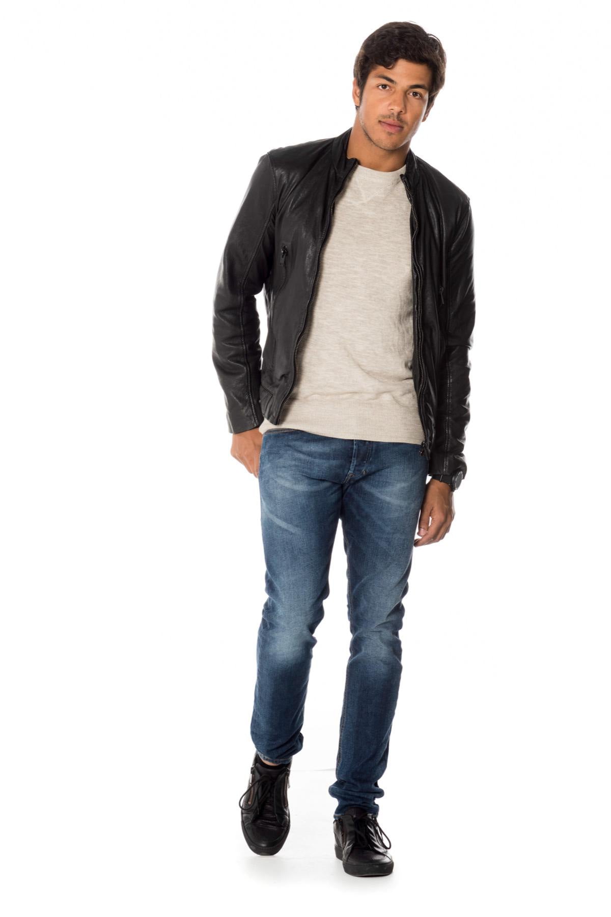 Black vegetable lambskin leather jacket - Image n°2