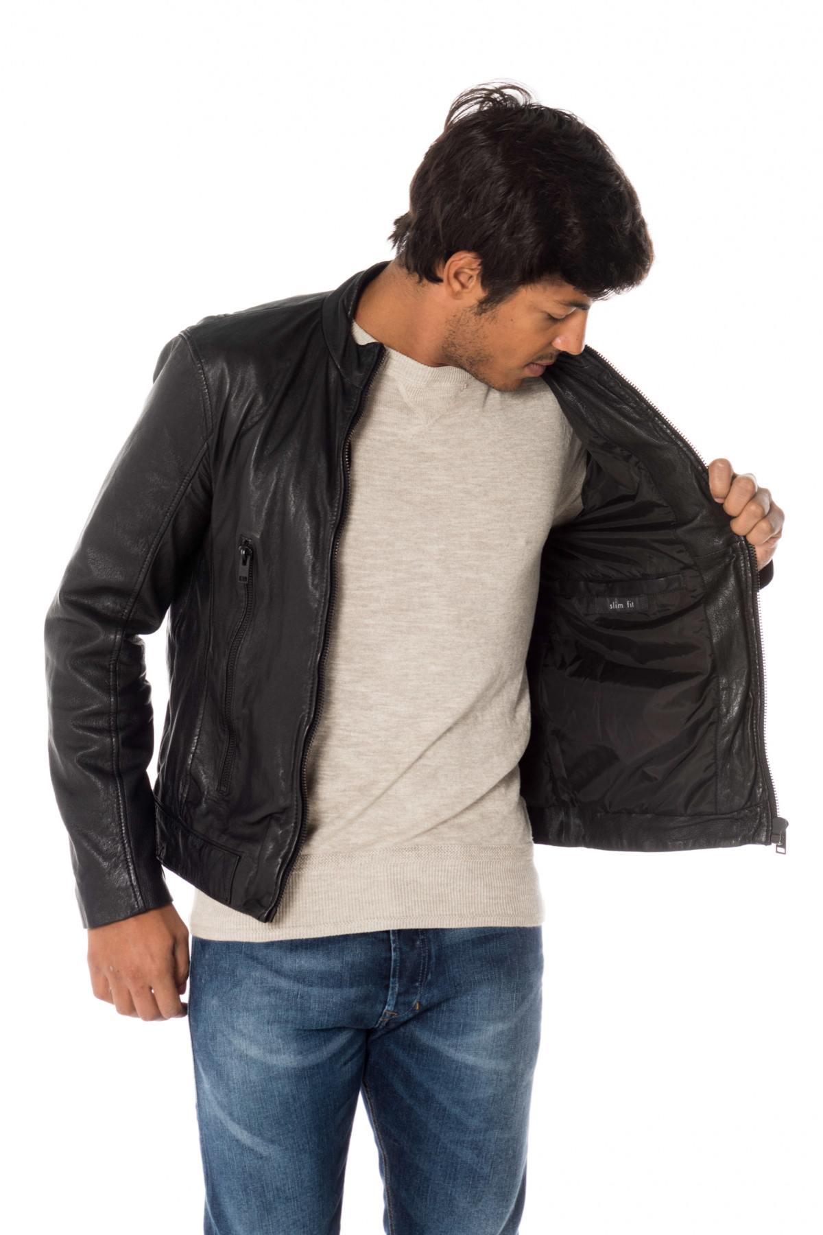 Black vegetable lambskin leather jacket - Image n°5