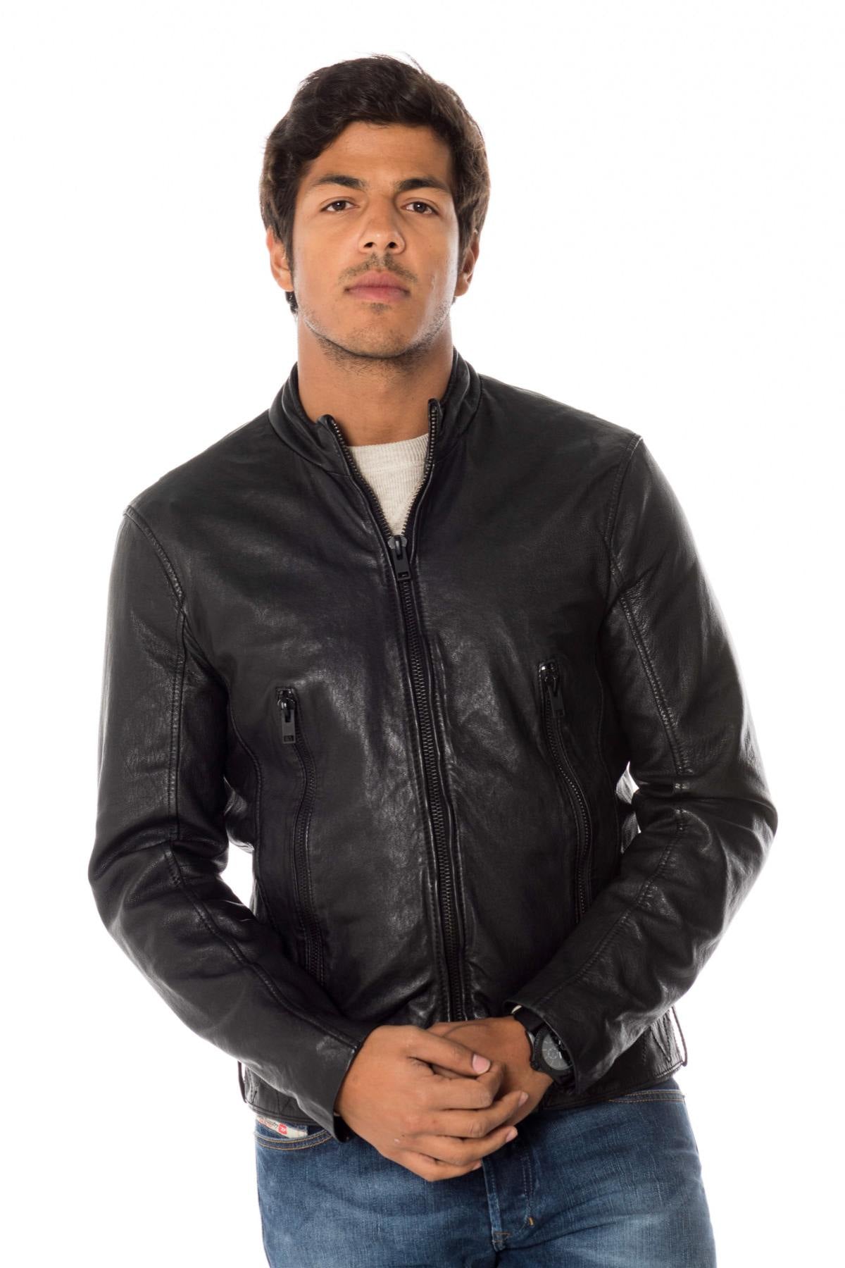 Black vegetable lambskin leather jacket - Image n°4