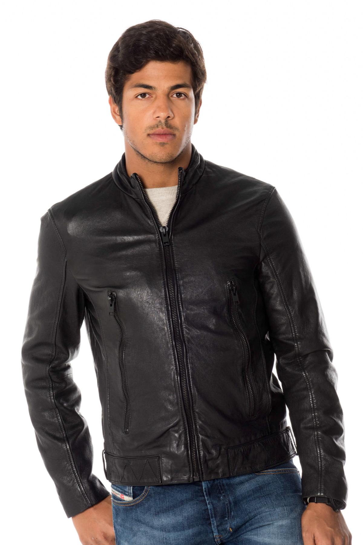 Black vegetable lambskin leather jacket - Image n°1