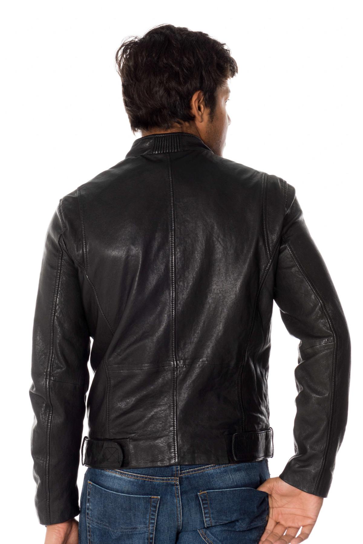 Black vegetable lambskin leather jacket - Image n°6