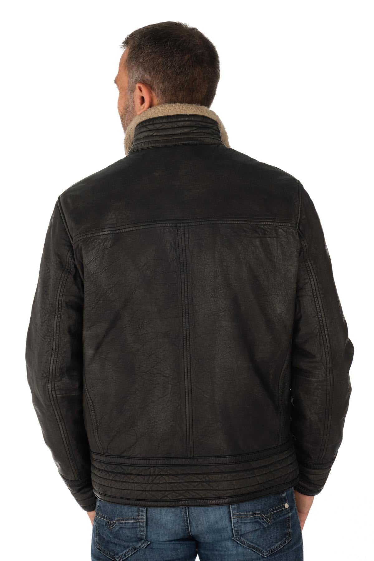 Distressed black lambskin leather jacket - Image n°6