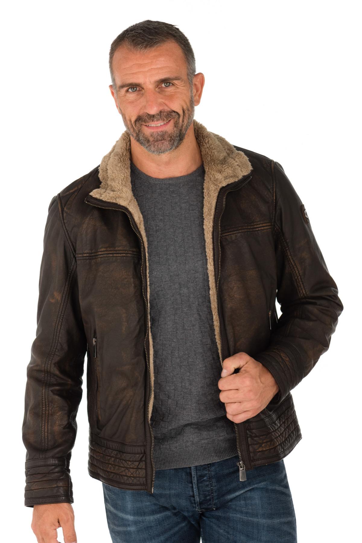 Distressed brown lambskin leather jacket - Image n°3