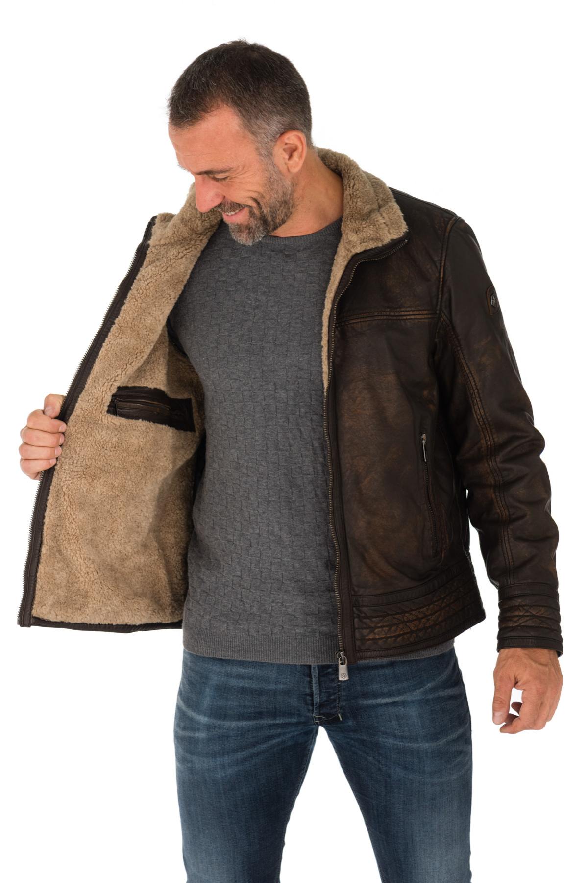 Distressed brown lambskin leather jacket - Image n°5