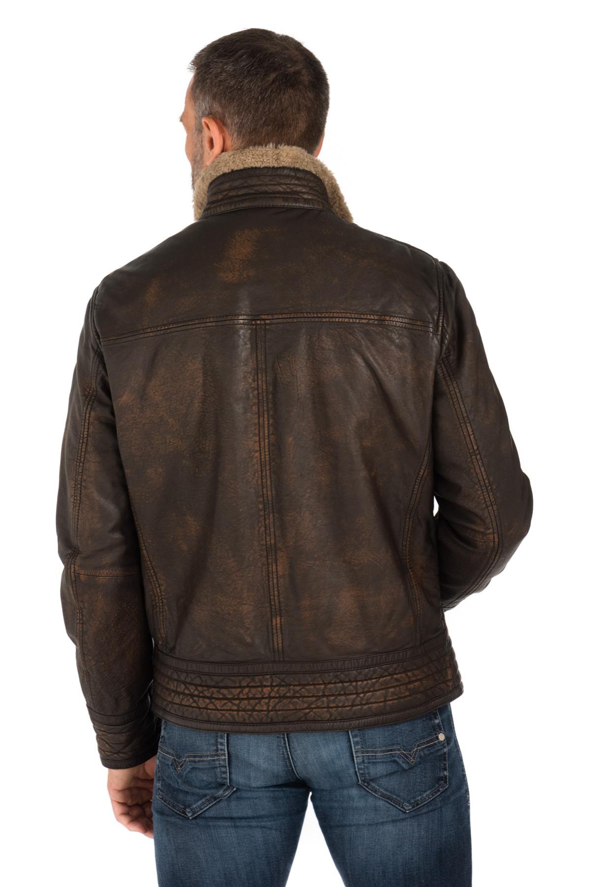 Distressed brown lambskin leather jacket - Image n°6