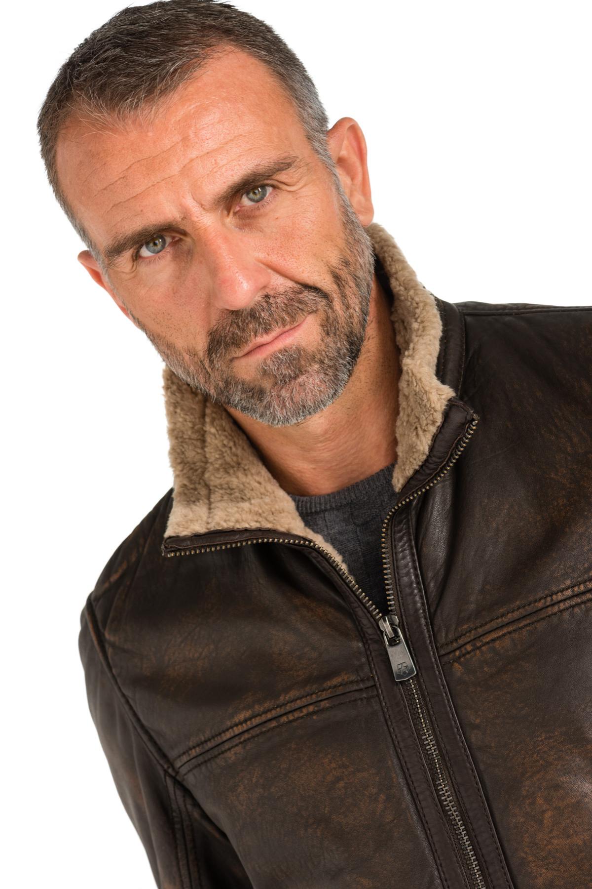 Distressed brown lambskin leather jacket - Image n°4