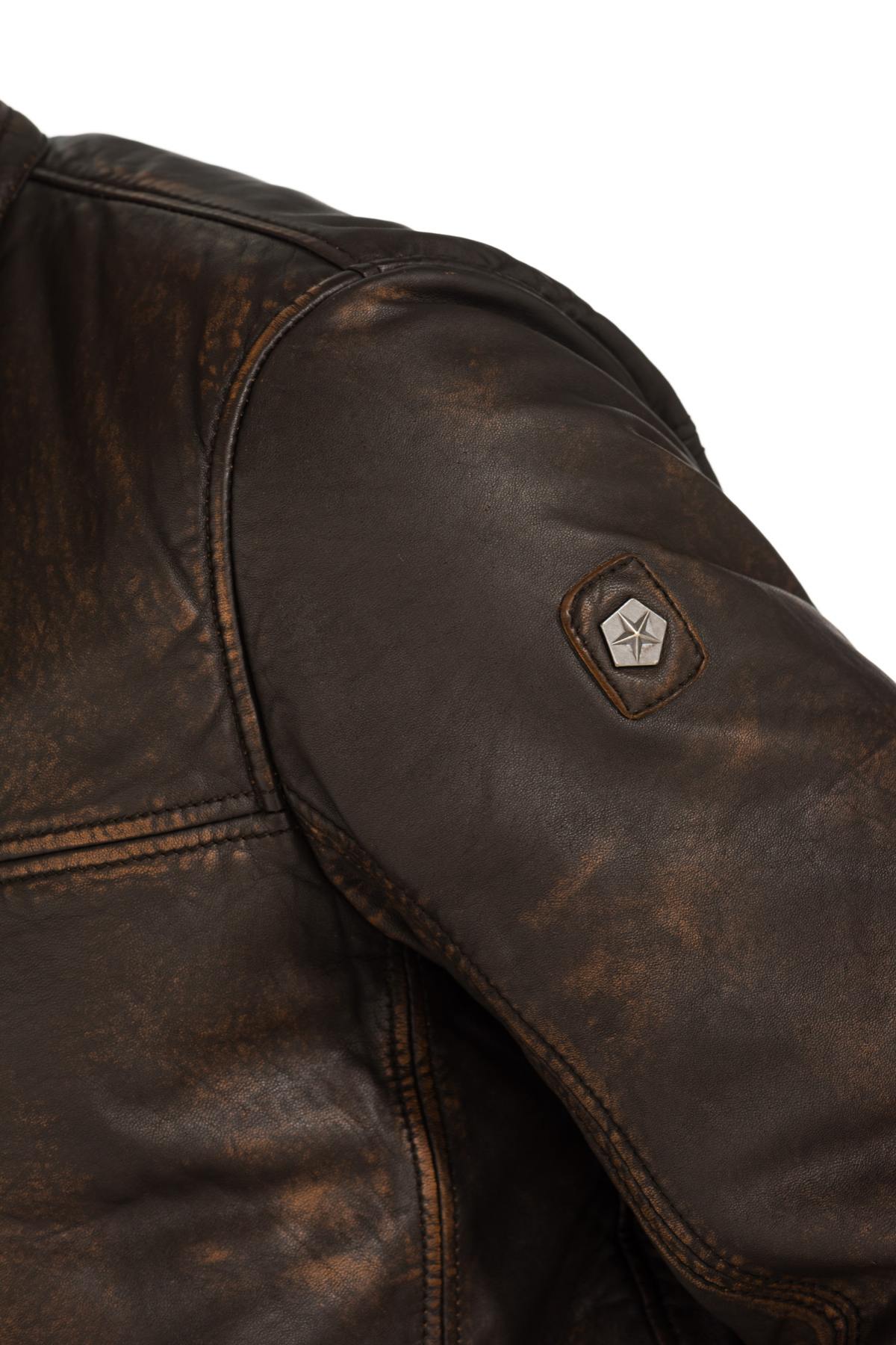 Distressed brown lambskin leather jacket - Image n°7