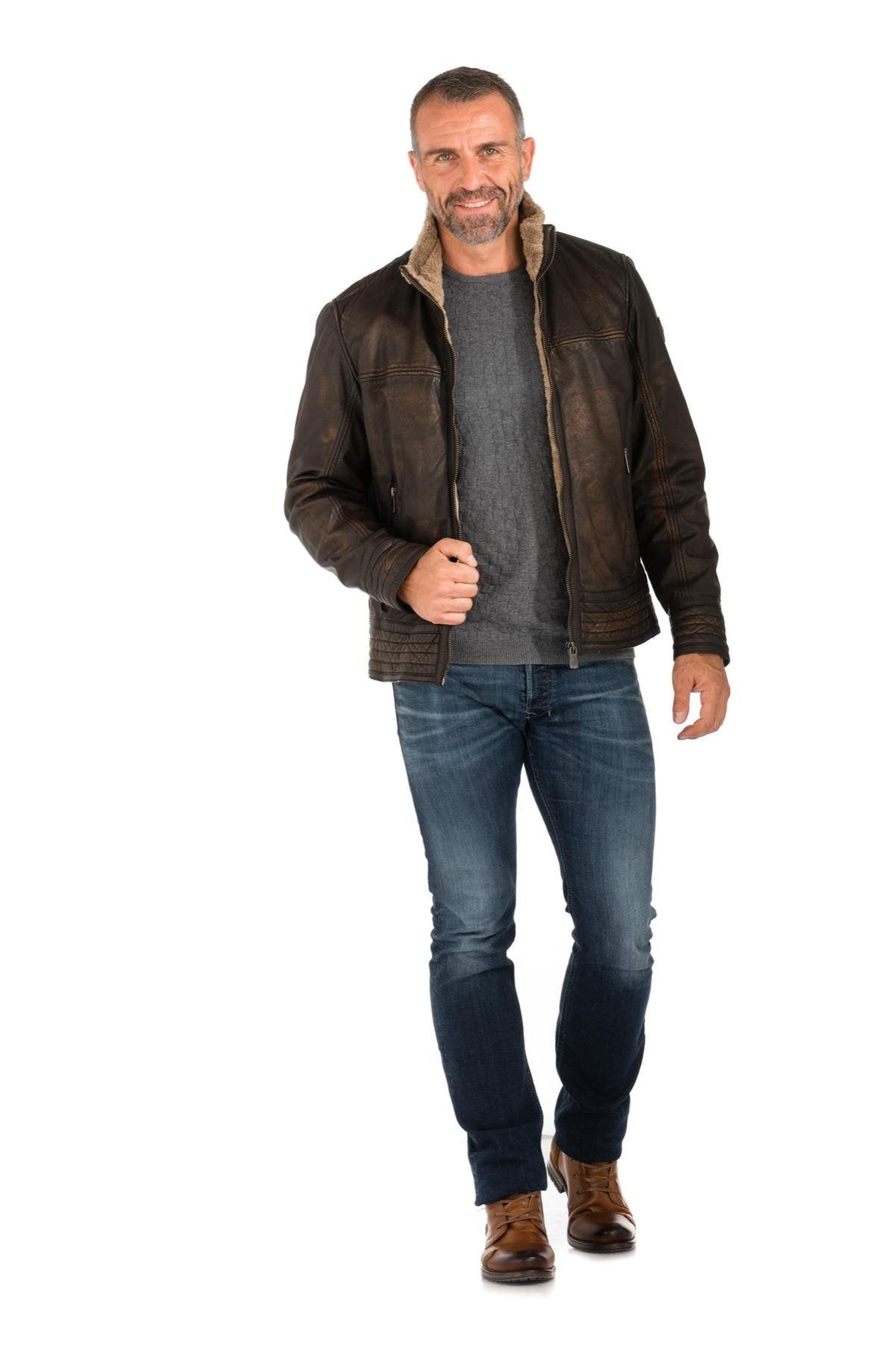 Distressed brown lambskin leather jacket - Image n°2