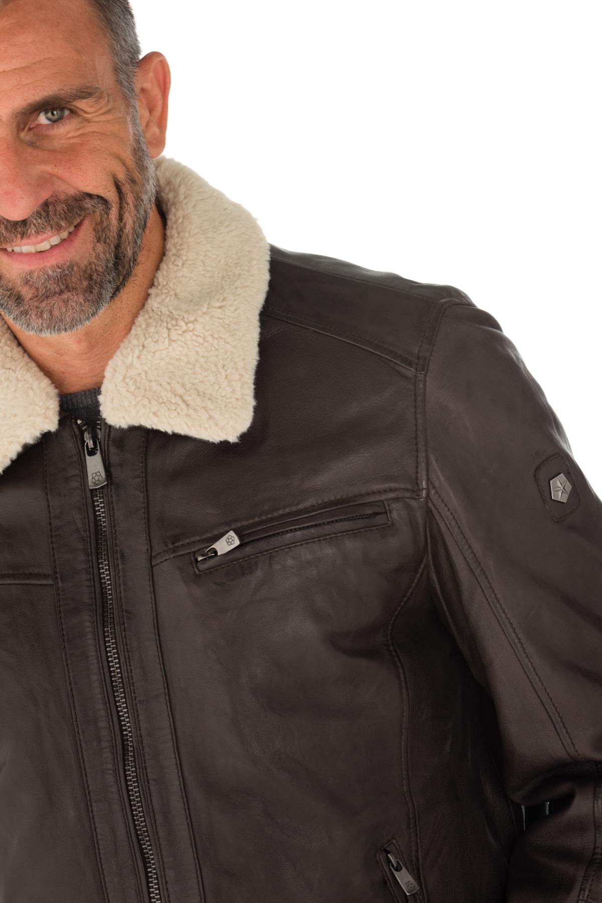 Men's Dark Brown Lambskin Leather Jacket - Image n°4