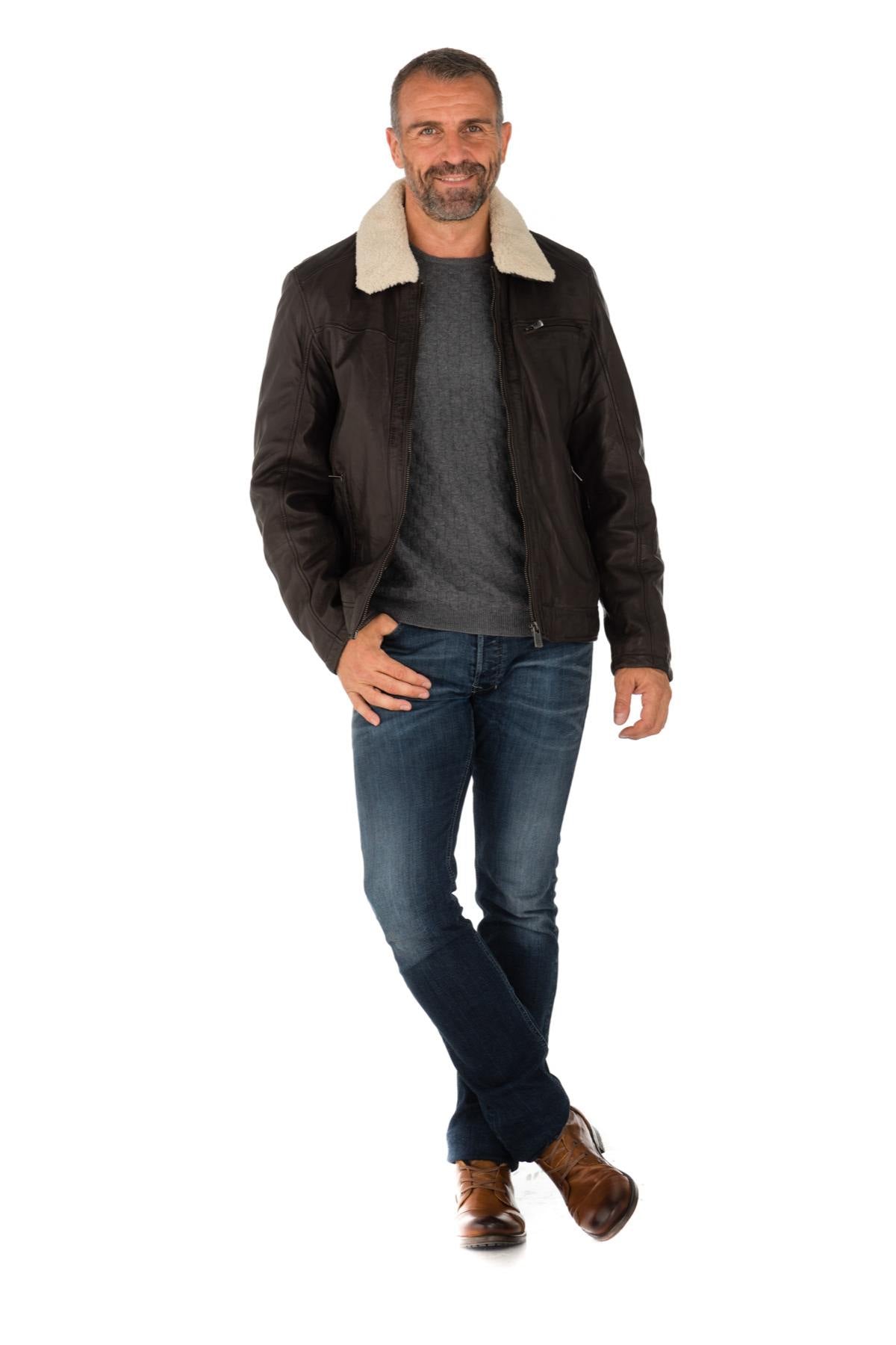 Men's Dark Brown Lambskin Leather Jacket - Image n°2