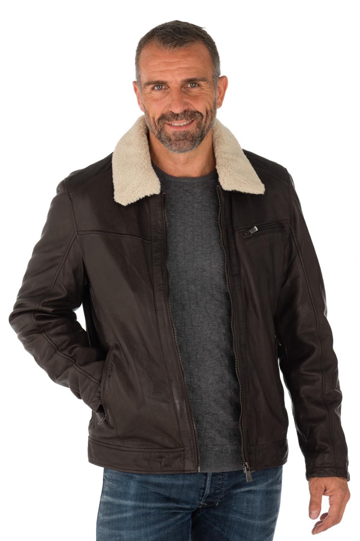 Men's Dark Brown Lambskin Leather Jacket - Image n°3