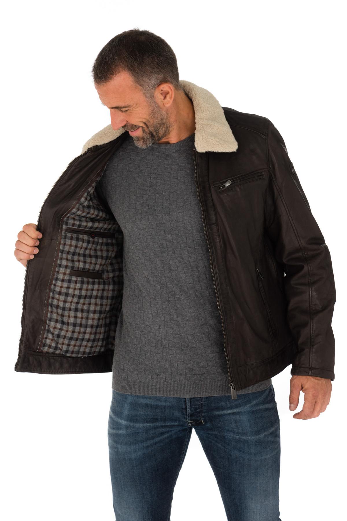 Men's Dark Brown Lambskin Leather Jacket - Image n°5