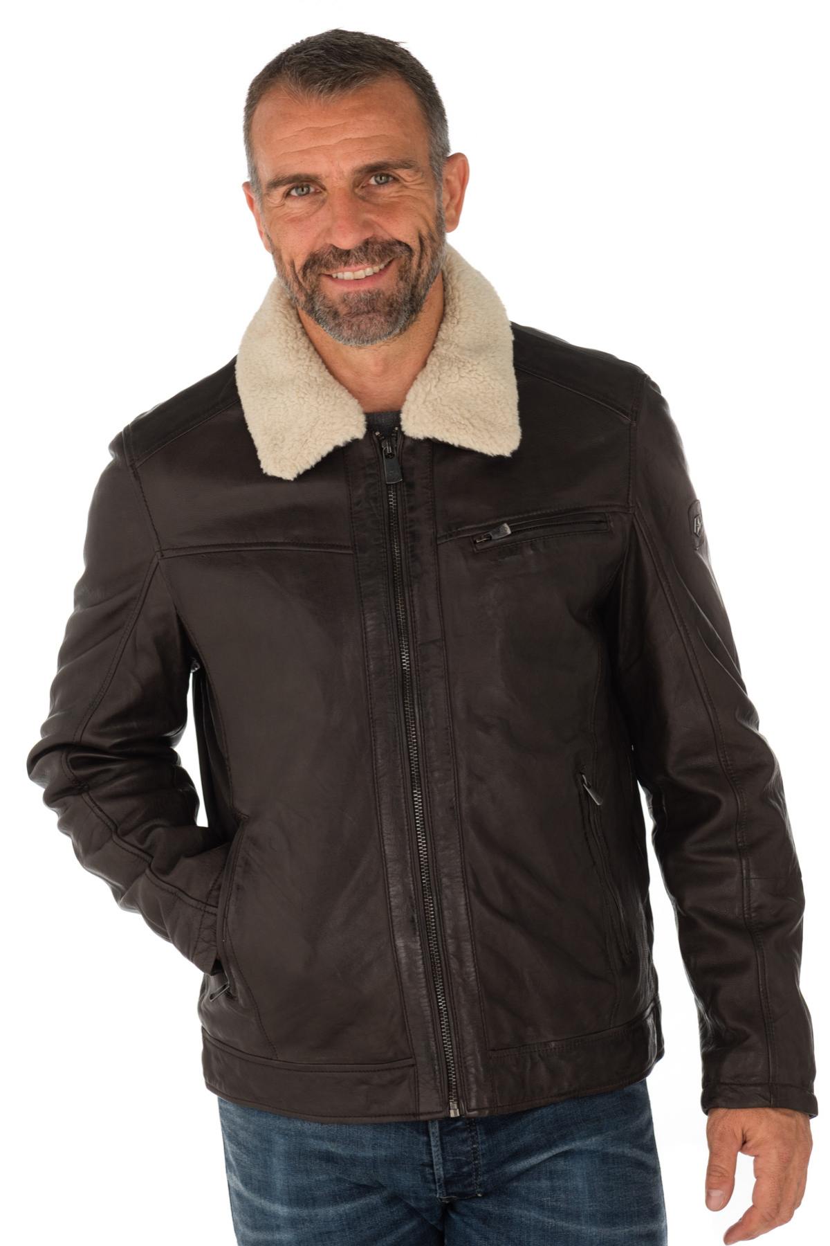 Men's Dark Brown Lambskin Leather Jacket - Image n°1