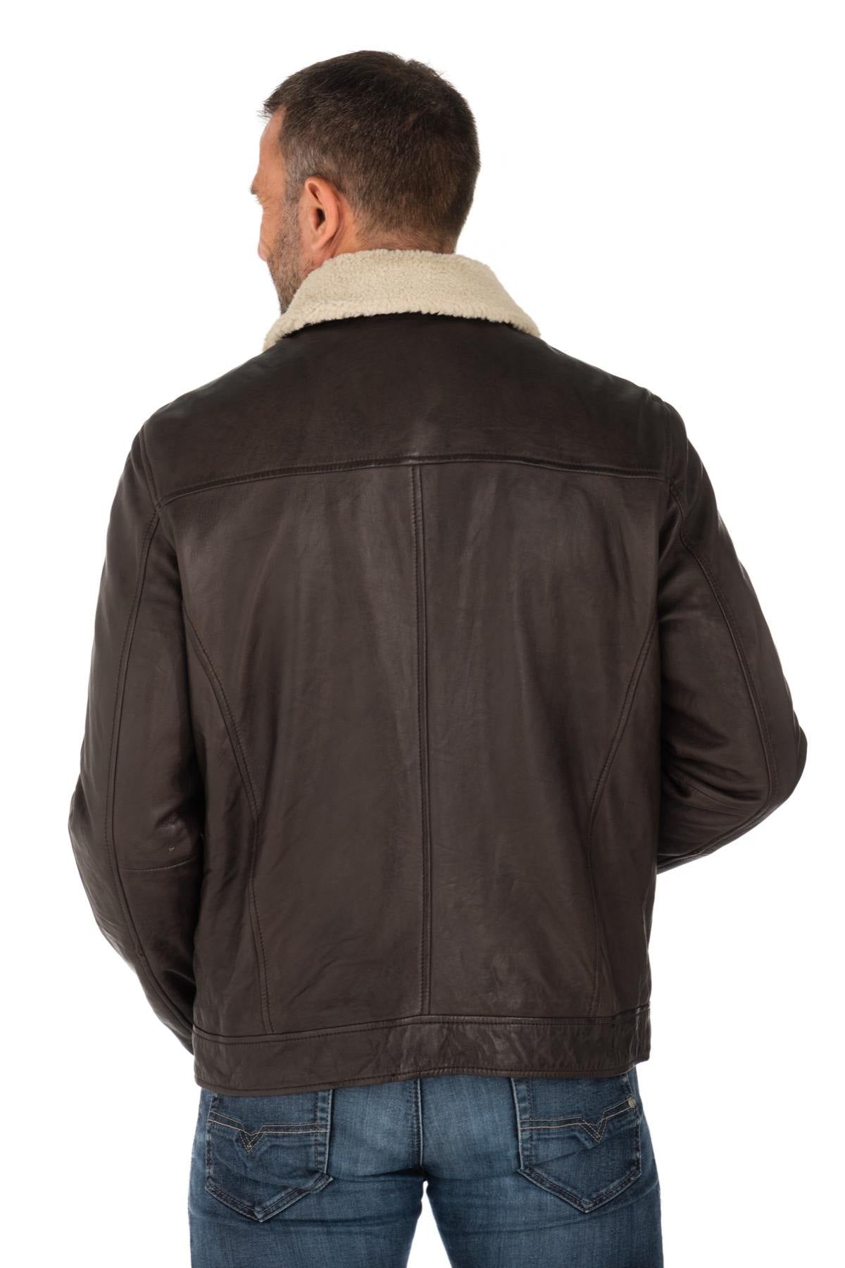 Men's Dark Brown Lambskin Leather Jacket - Image n°6