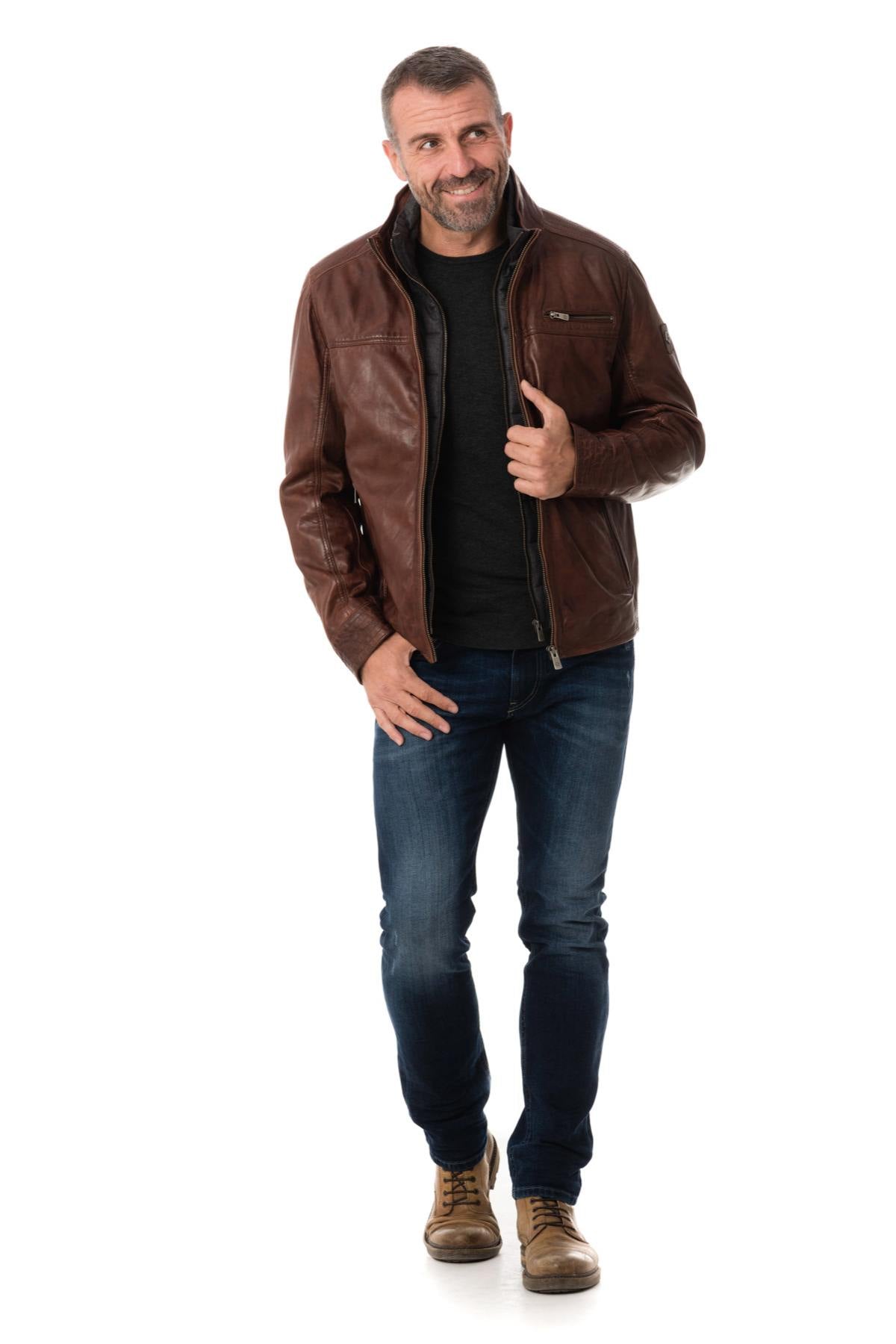 Brown Milestone leather jacket for men - Image n°4