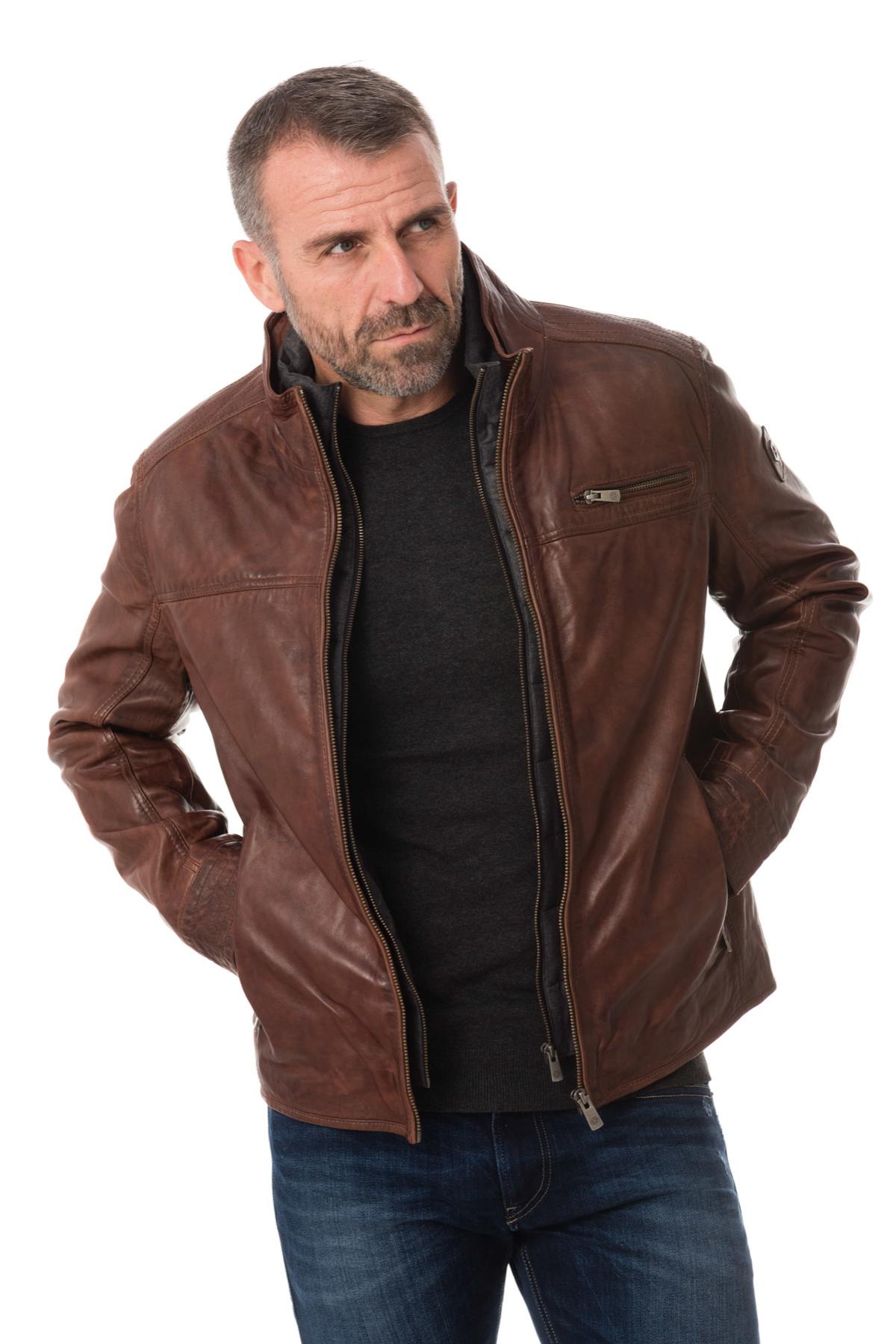 Brown Milestone leather jacket for men - Image n°1