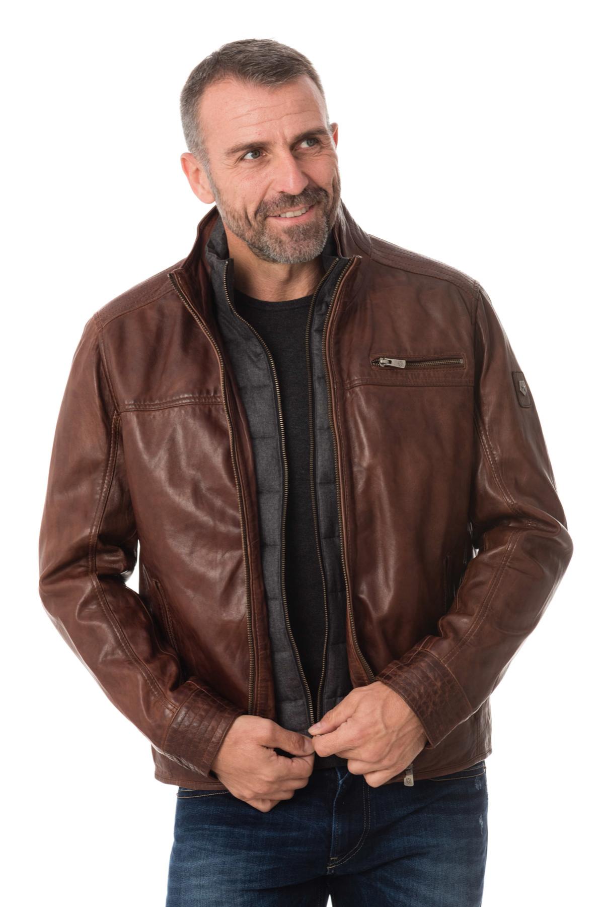 Brown Milestone leather jacket for men - Image n°2