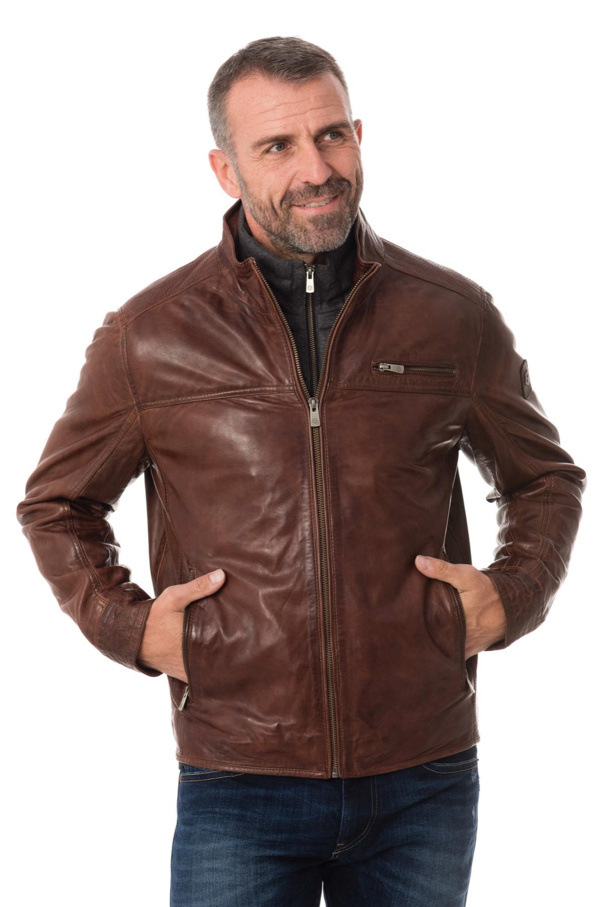 Brown Milestone leather jacket for men - Image n°5