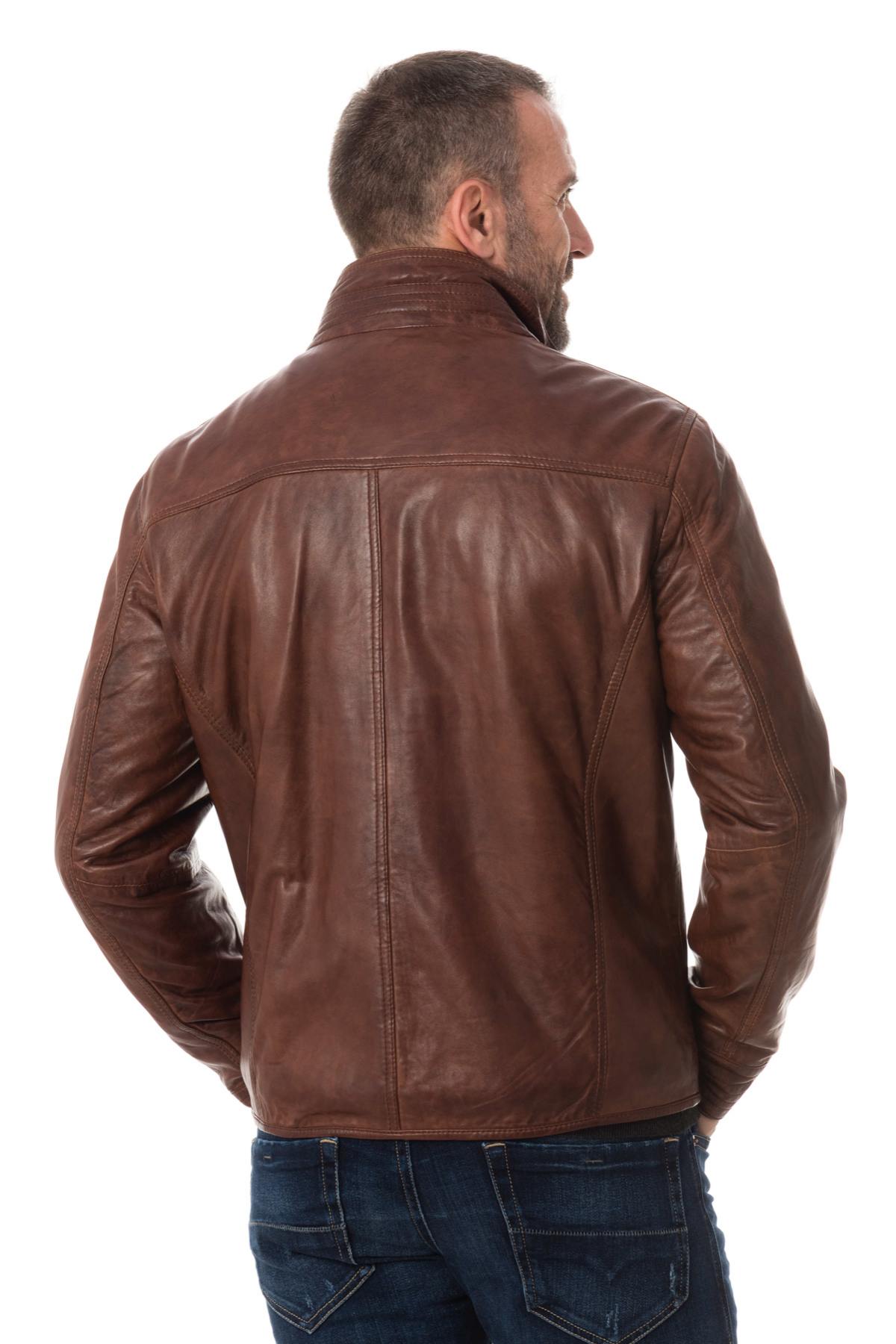 Brown Milestone leather jacket for men - Image n°7