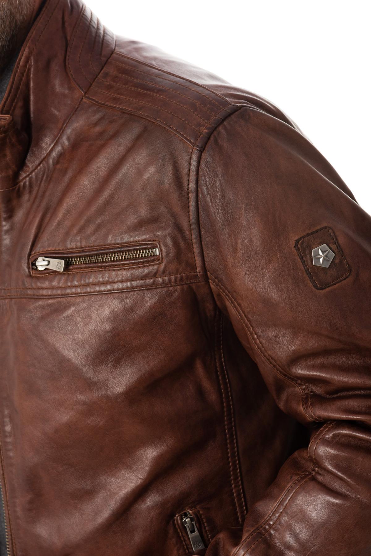 Brown Milestone leather jacket for men - Image n°8