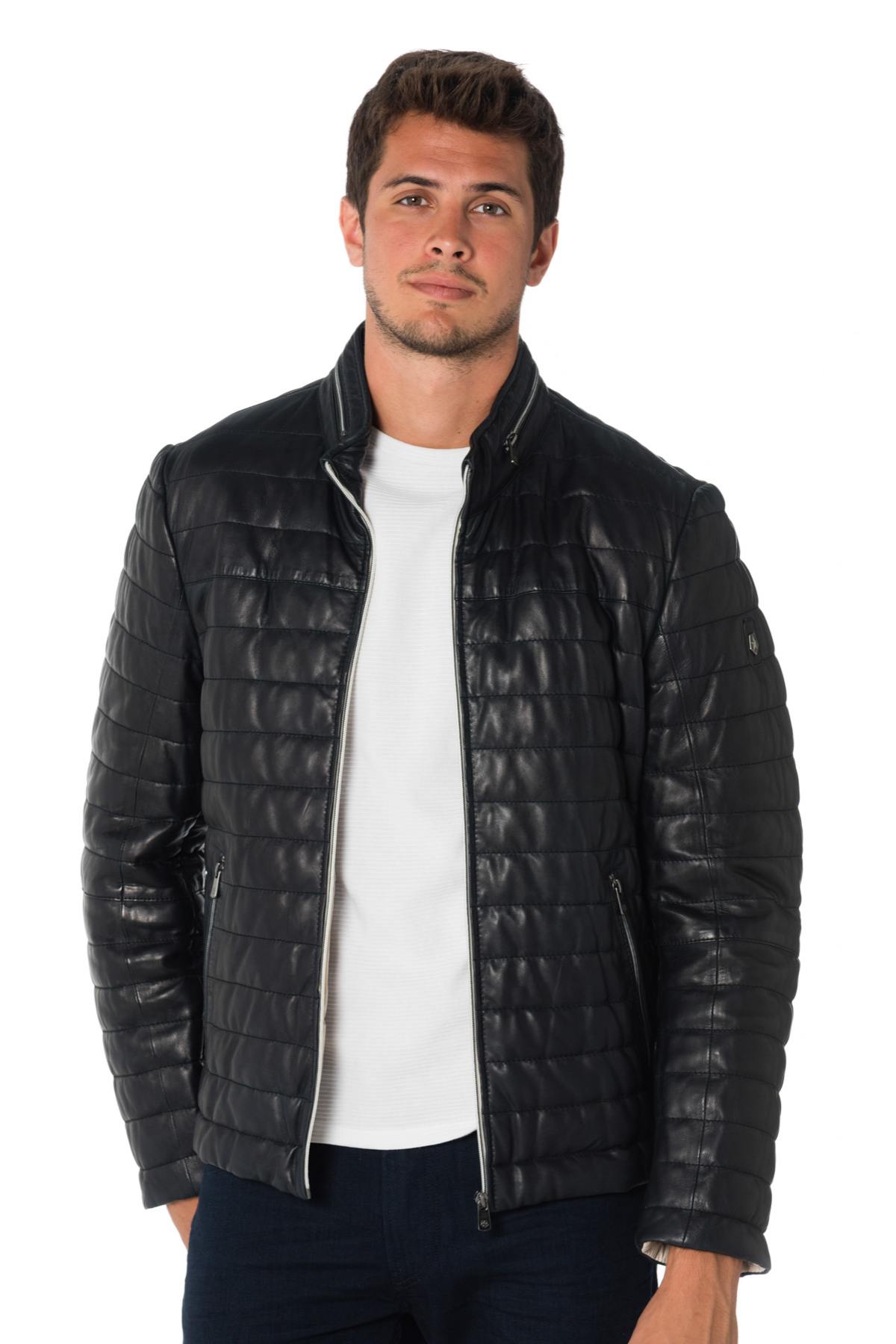 Milestone men's down jacket in navy blue lambskin - Image n°3