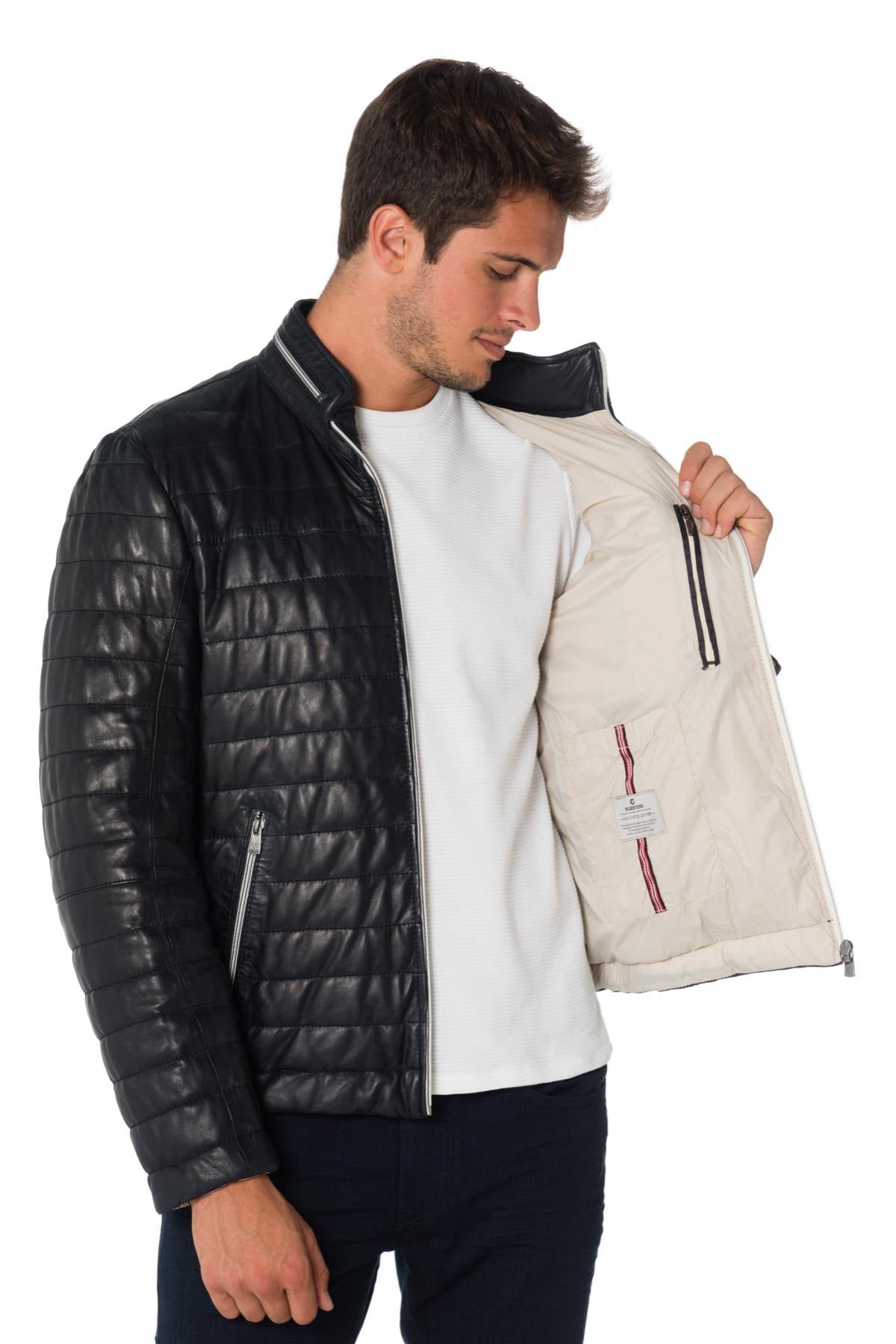 Milestone men's down jacket in navy blue lambskin - Image n°5