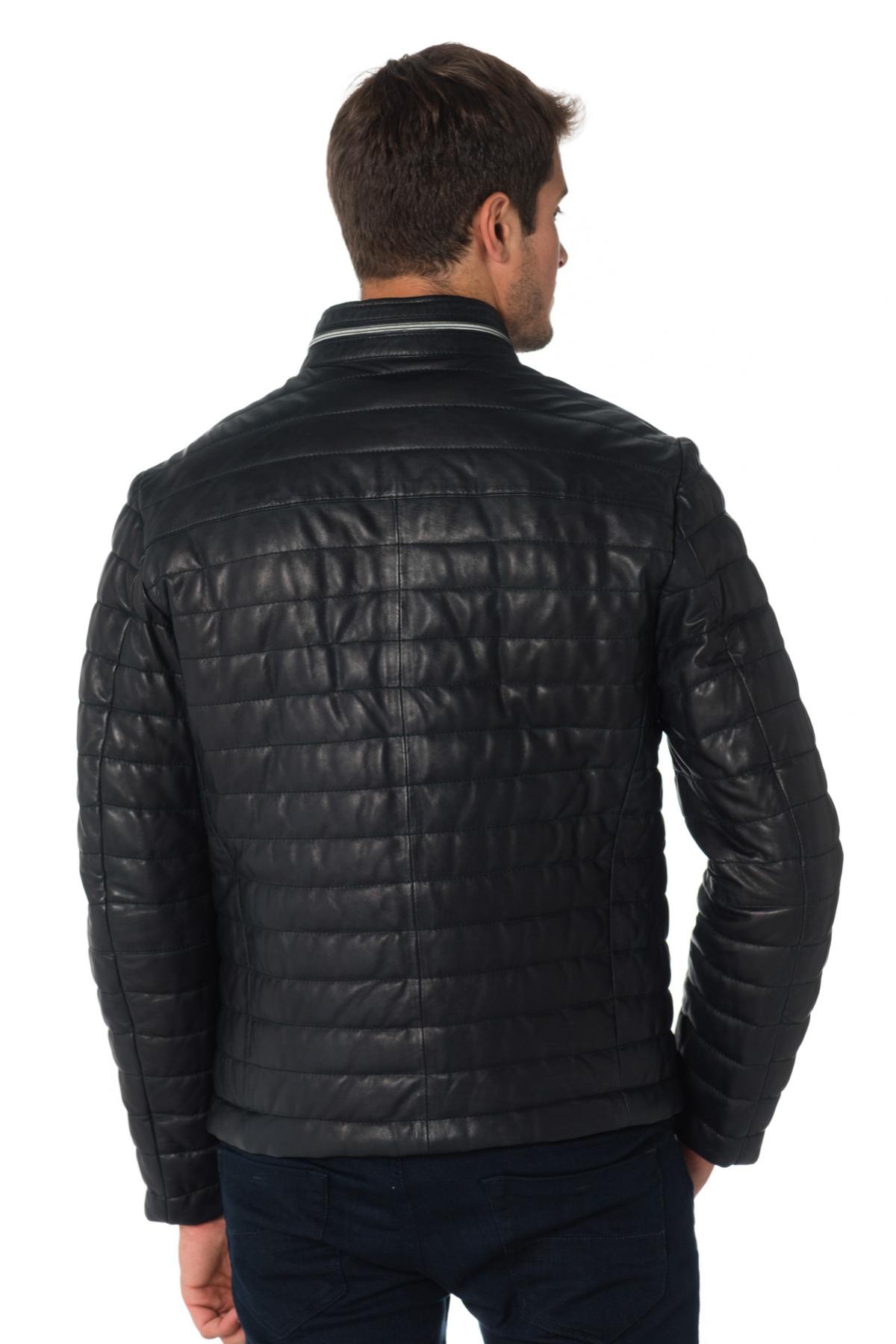 Milestone men's down jacket in navy blue lambskin - Image n°6