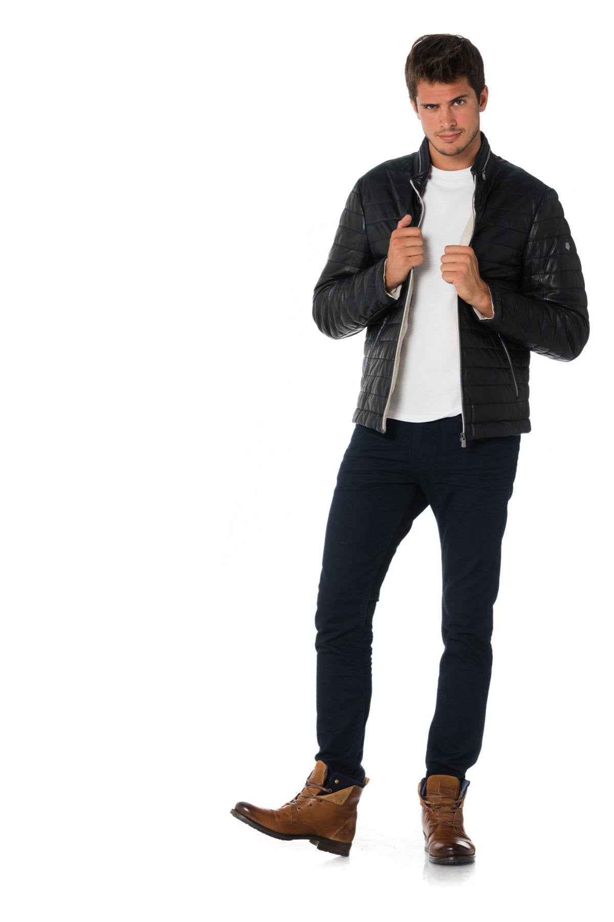 Milestone men's down jacket in navy blue lambskin - Image n°2