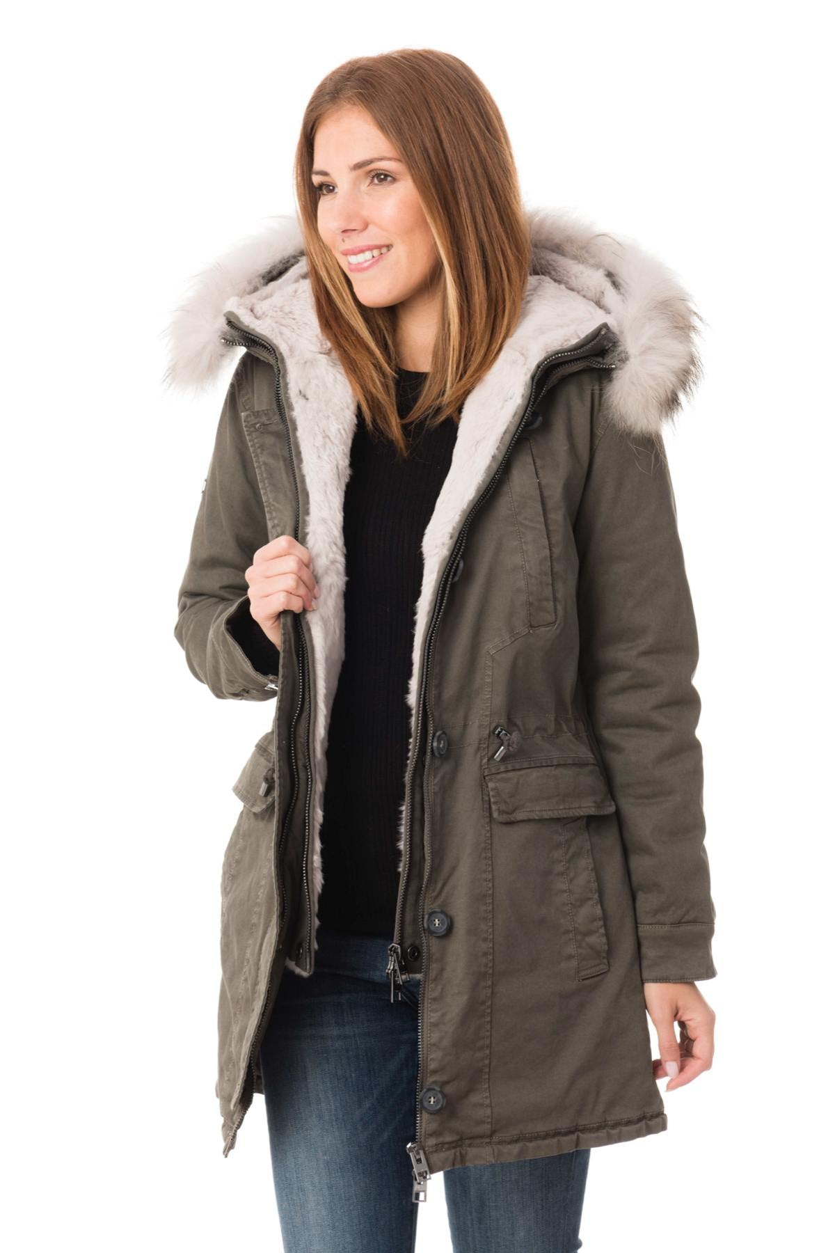 Women's light gray parka with raccoon fur - Image n°4