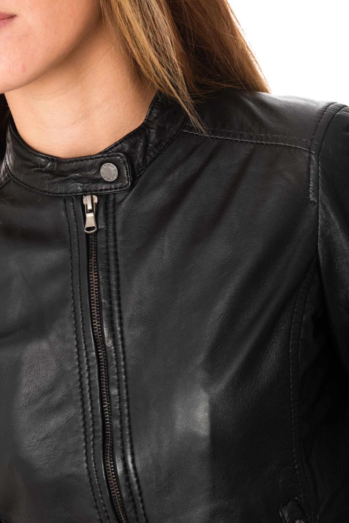 Women's black sheepskin leather jacket - Image n°7