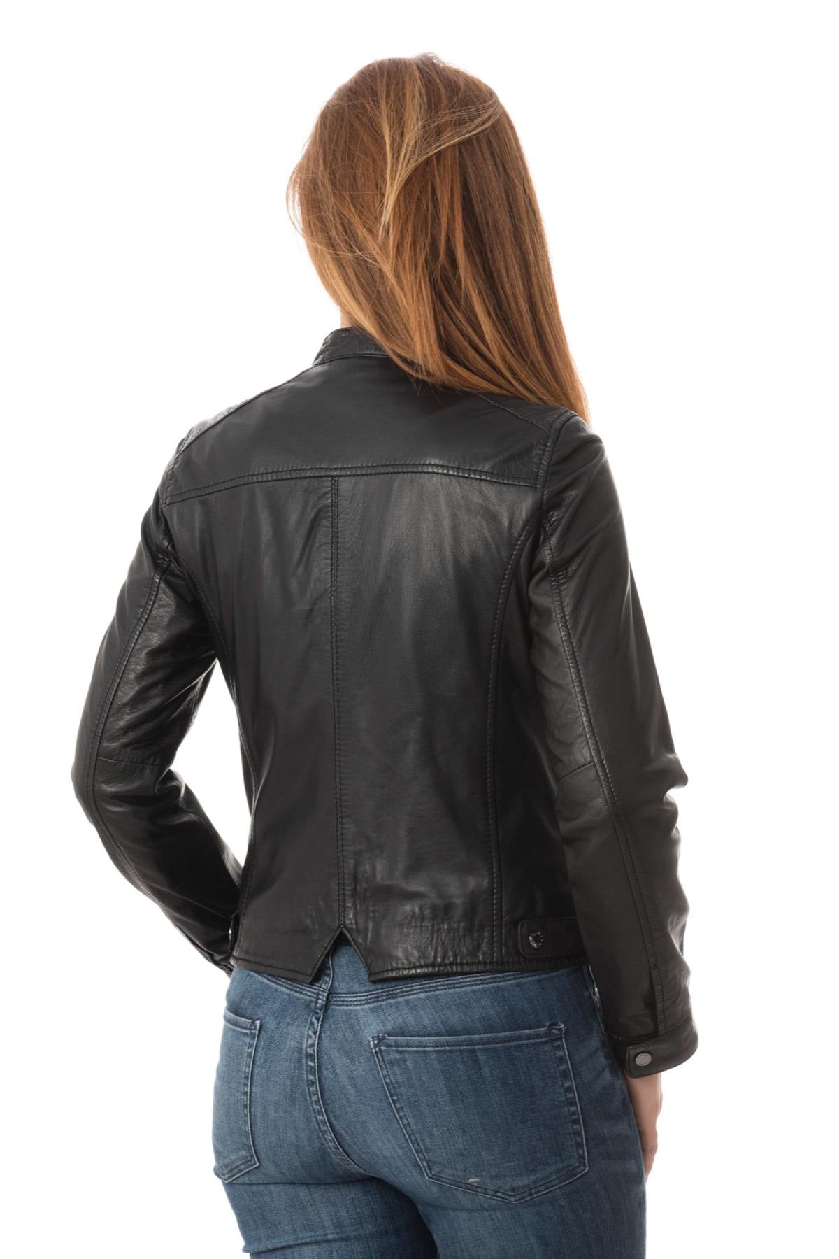 Women's black sheepskin leather jacket - Image n°6