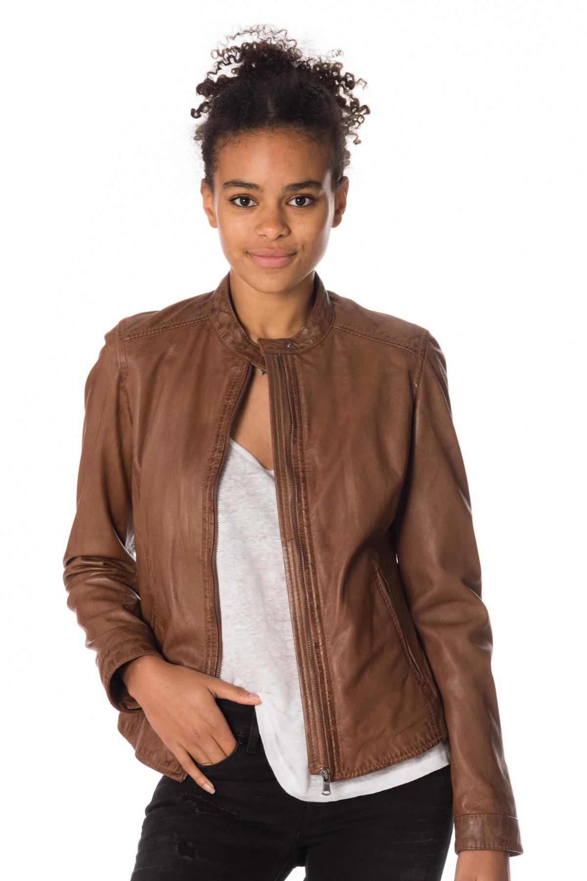 Cognac sheepskin leather jacket - Image n°1