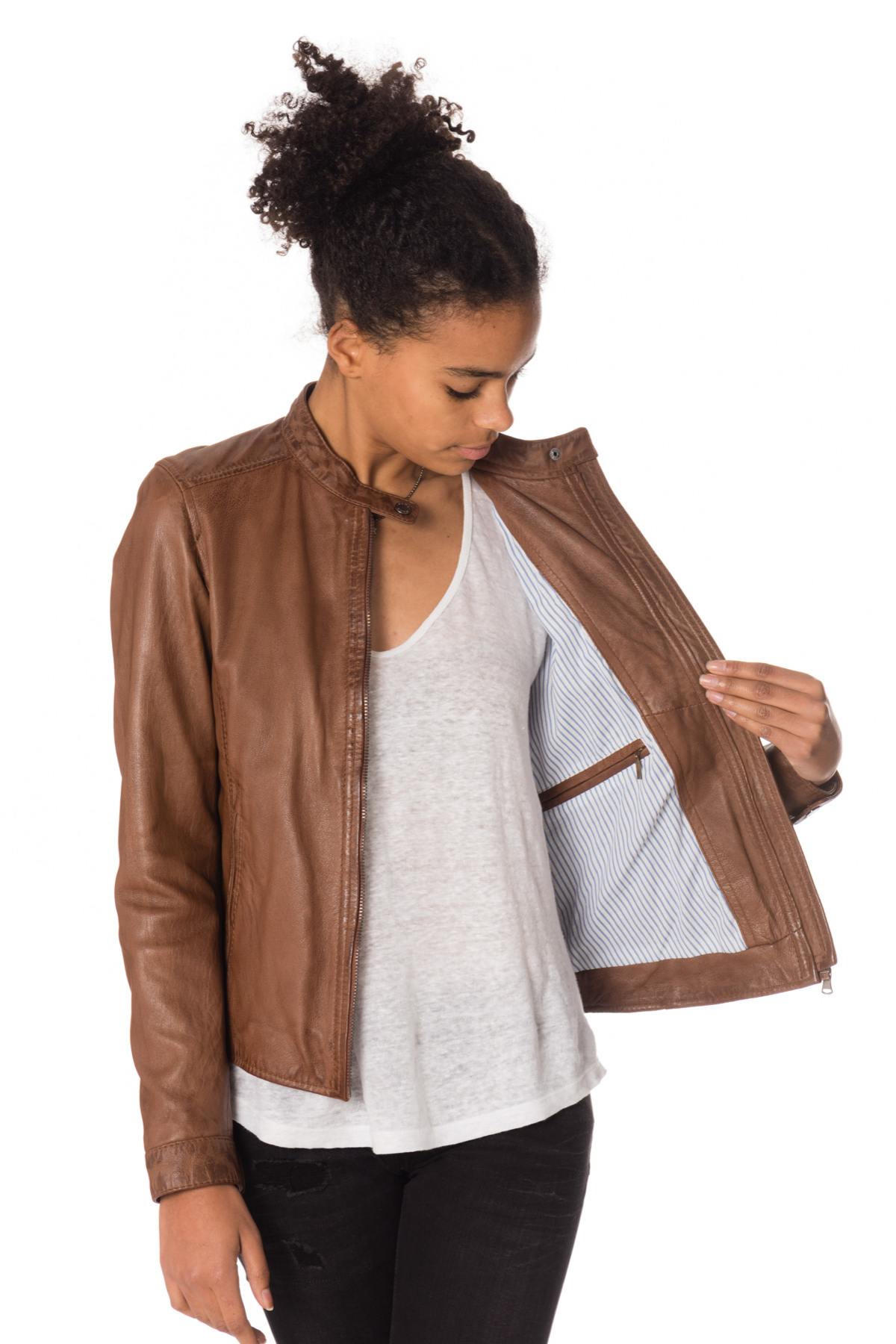 Cognac sheepskin leather jacket - Image n°6