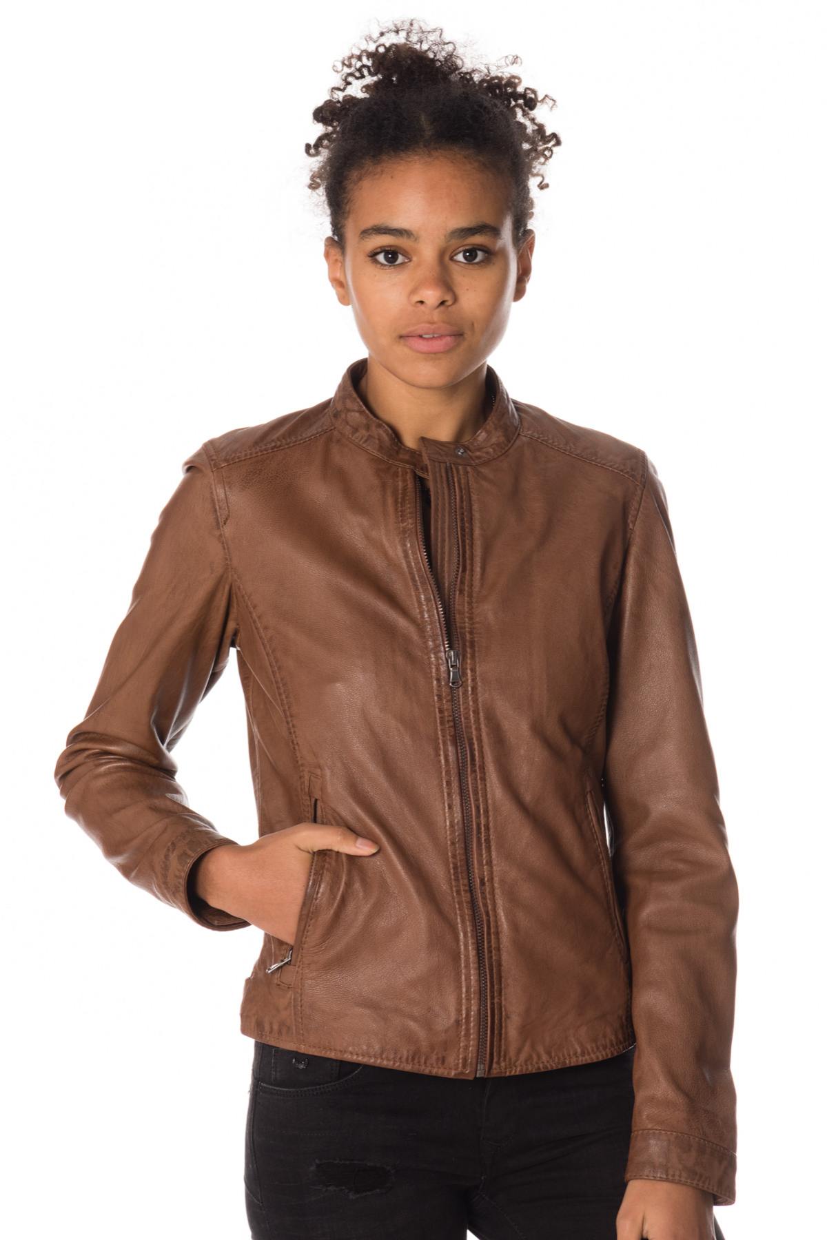 Cognac sheepskin leather jacket - Image n°3