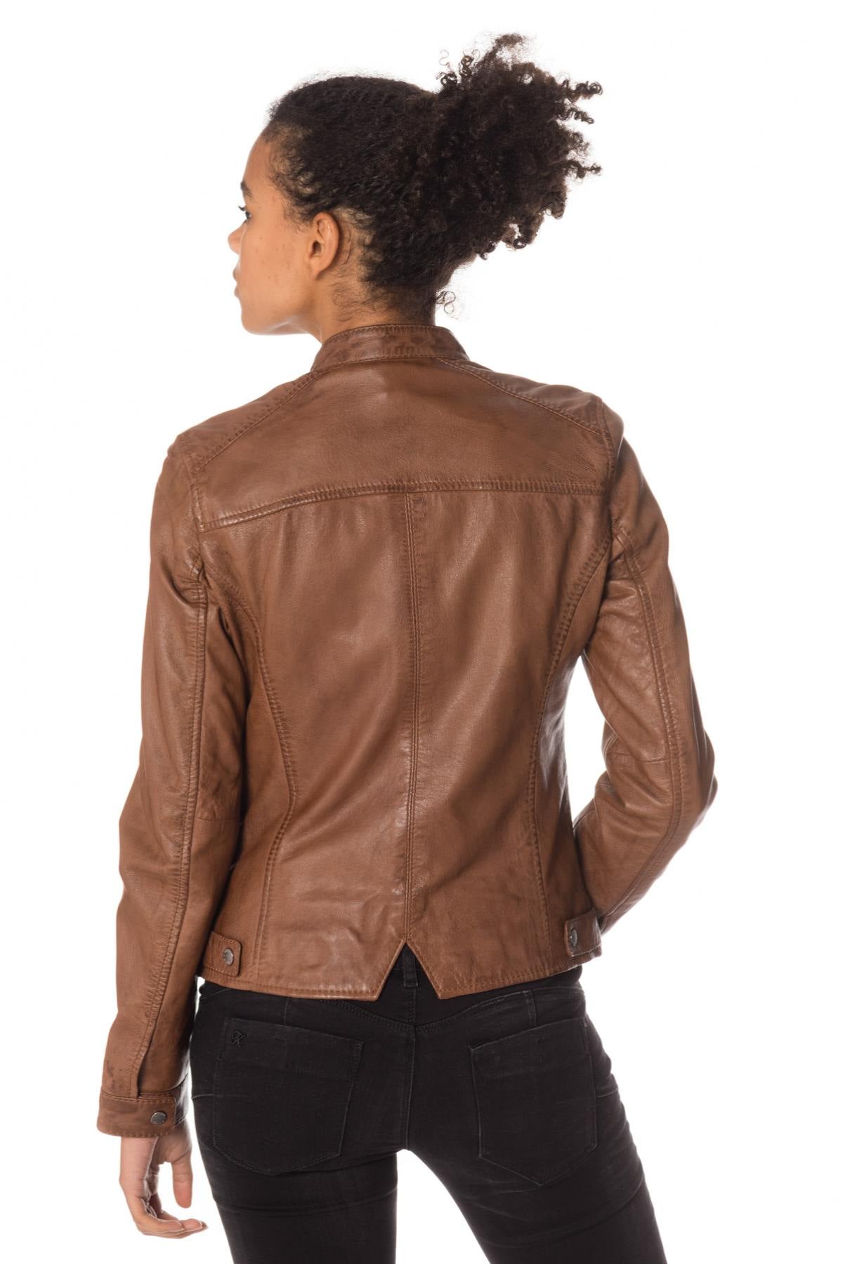 Cognac sheepskin leather jacket - Image n°5