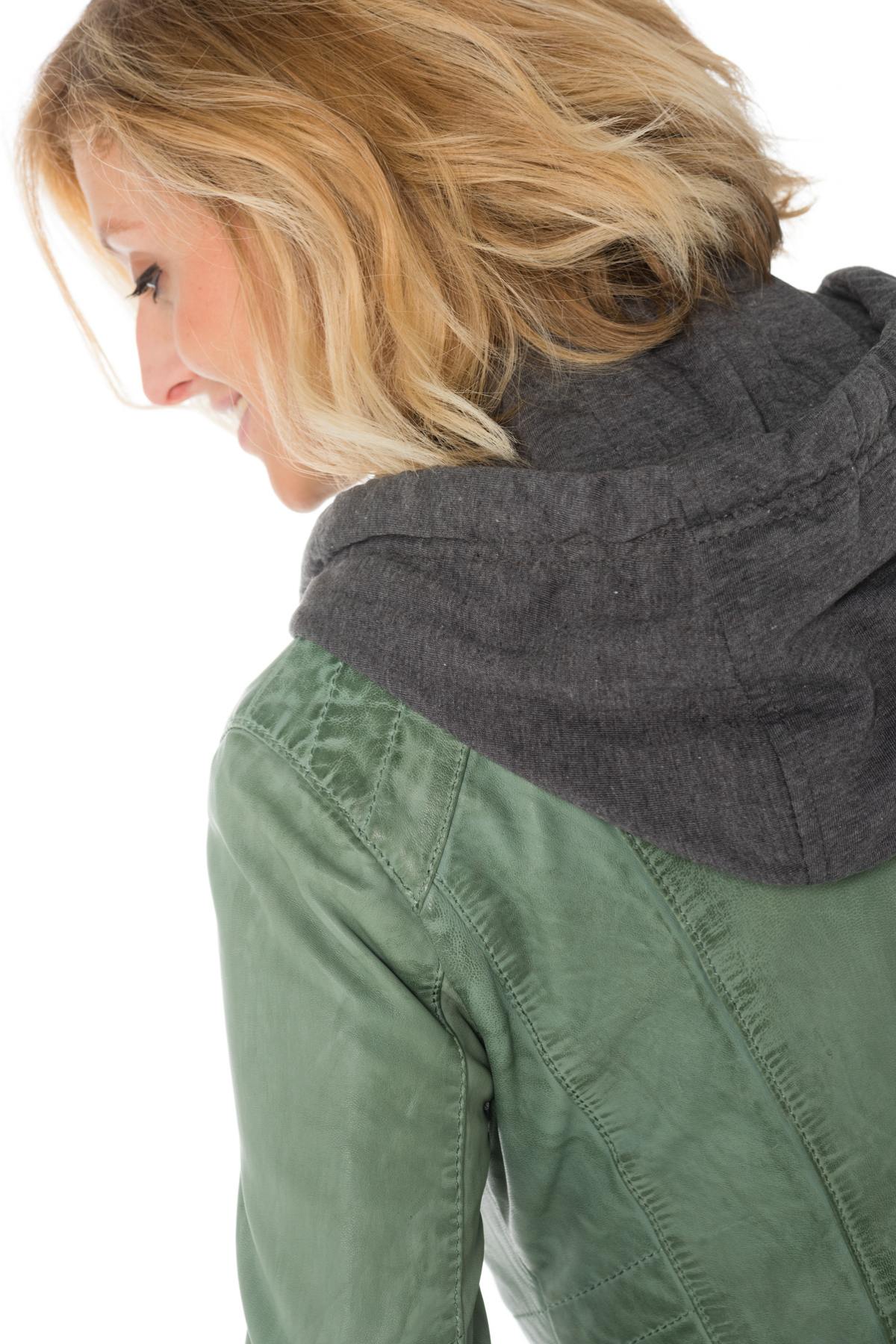 Women's hooded jacket in green sheepskin leather - Image n°7