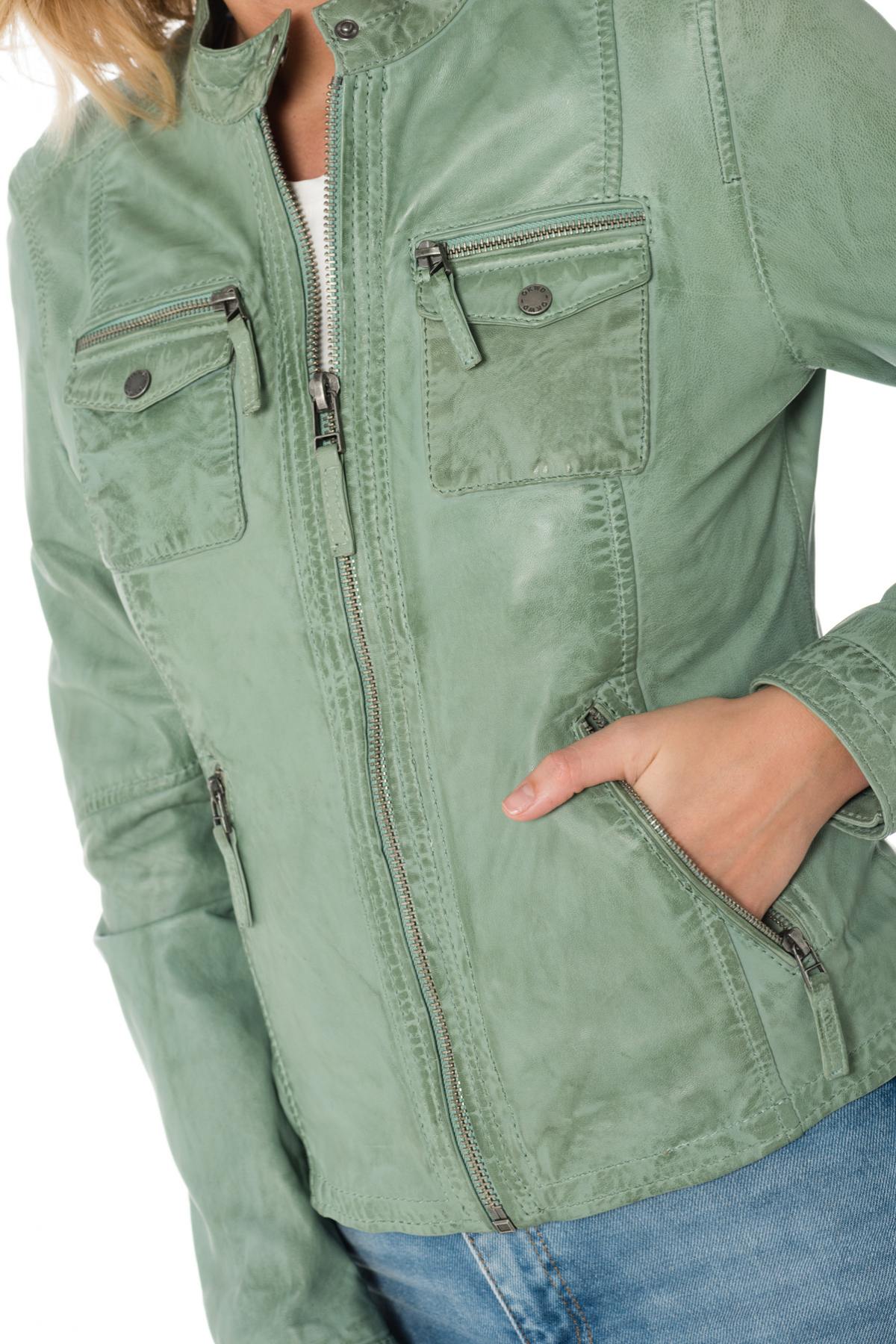 Women's green biker collar jacket - Image n°6