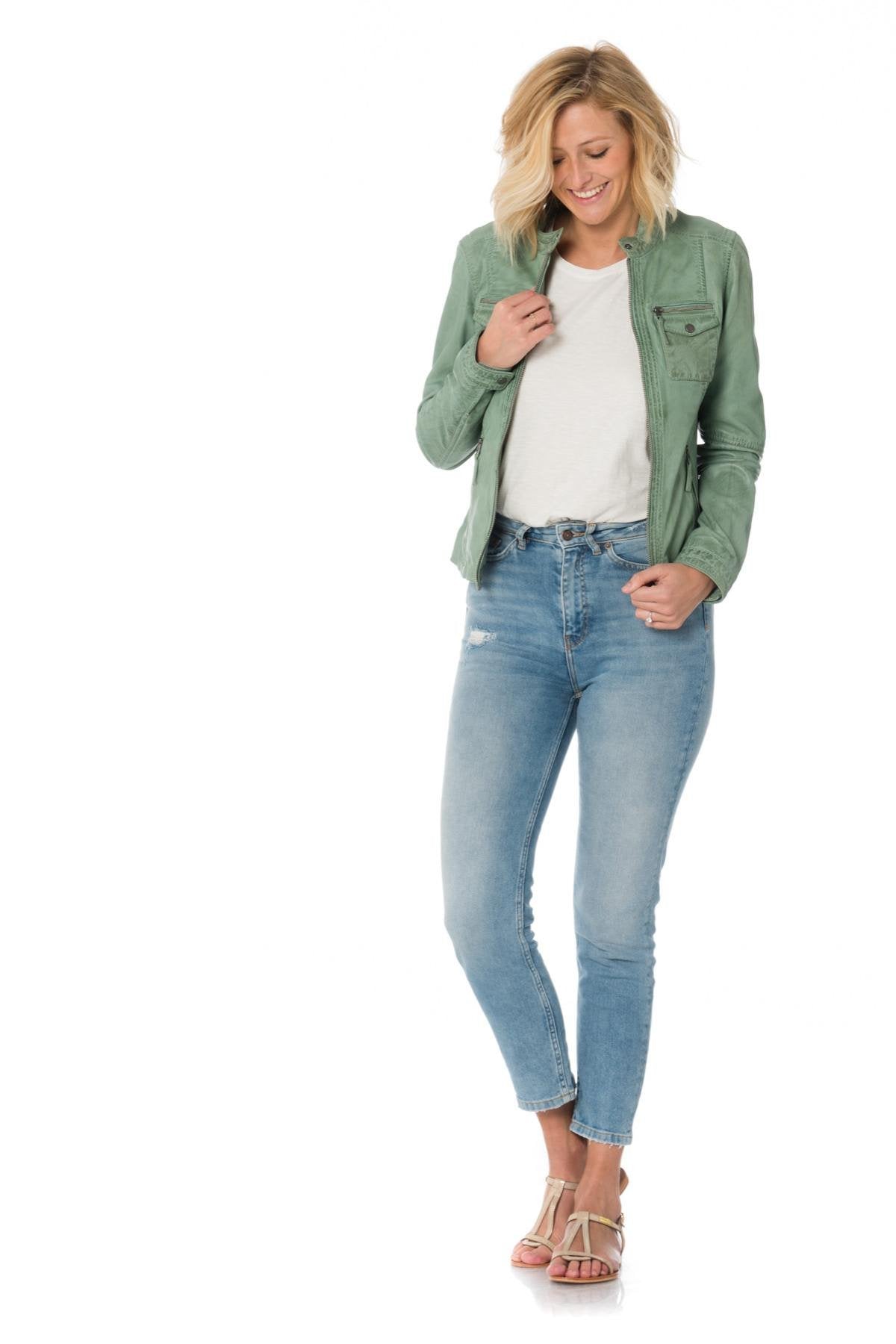 Women's green biker collar jacket - Image n°2