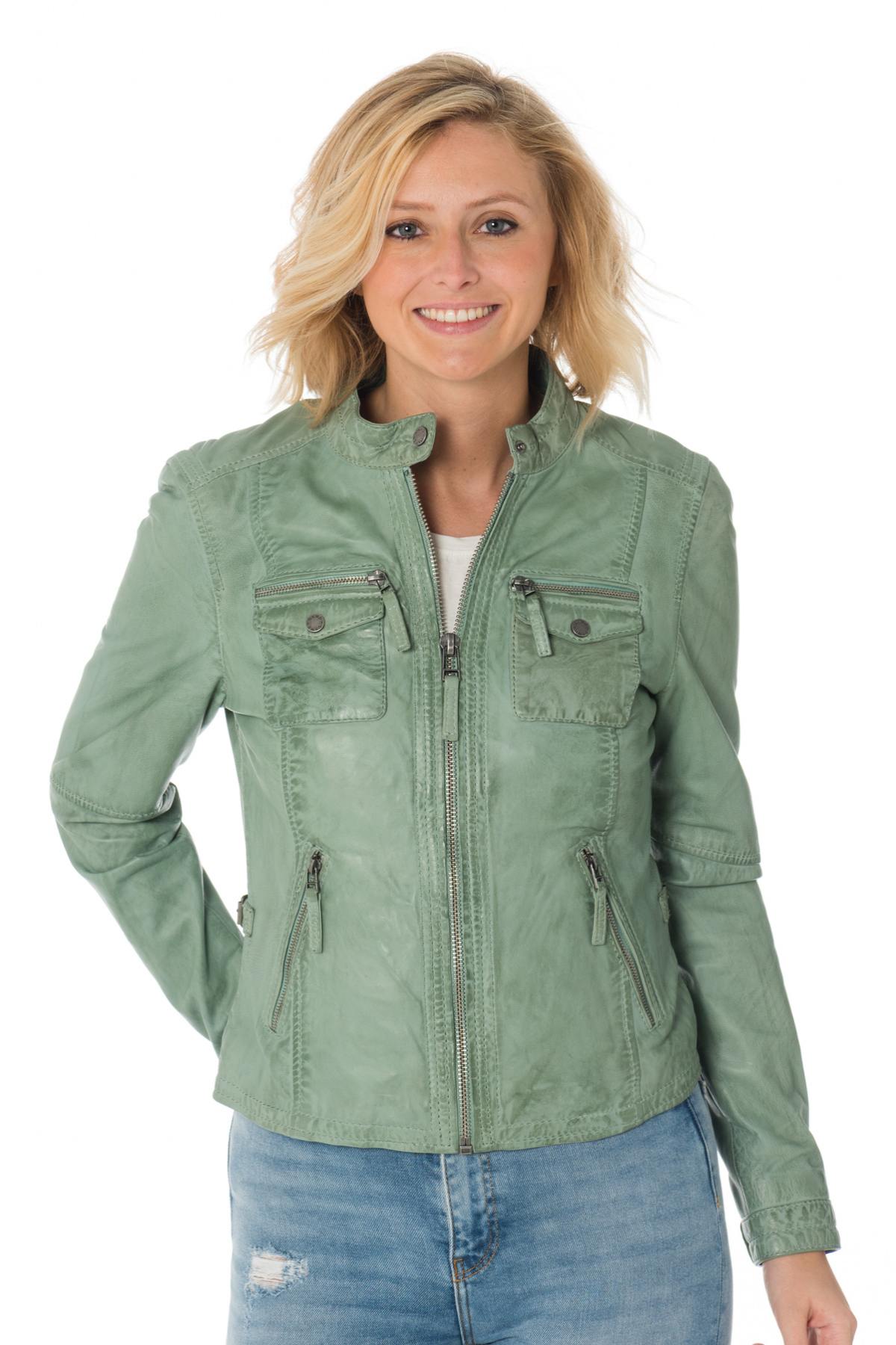 Women's green biker collar jacket - Image n°3