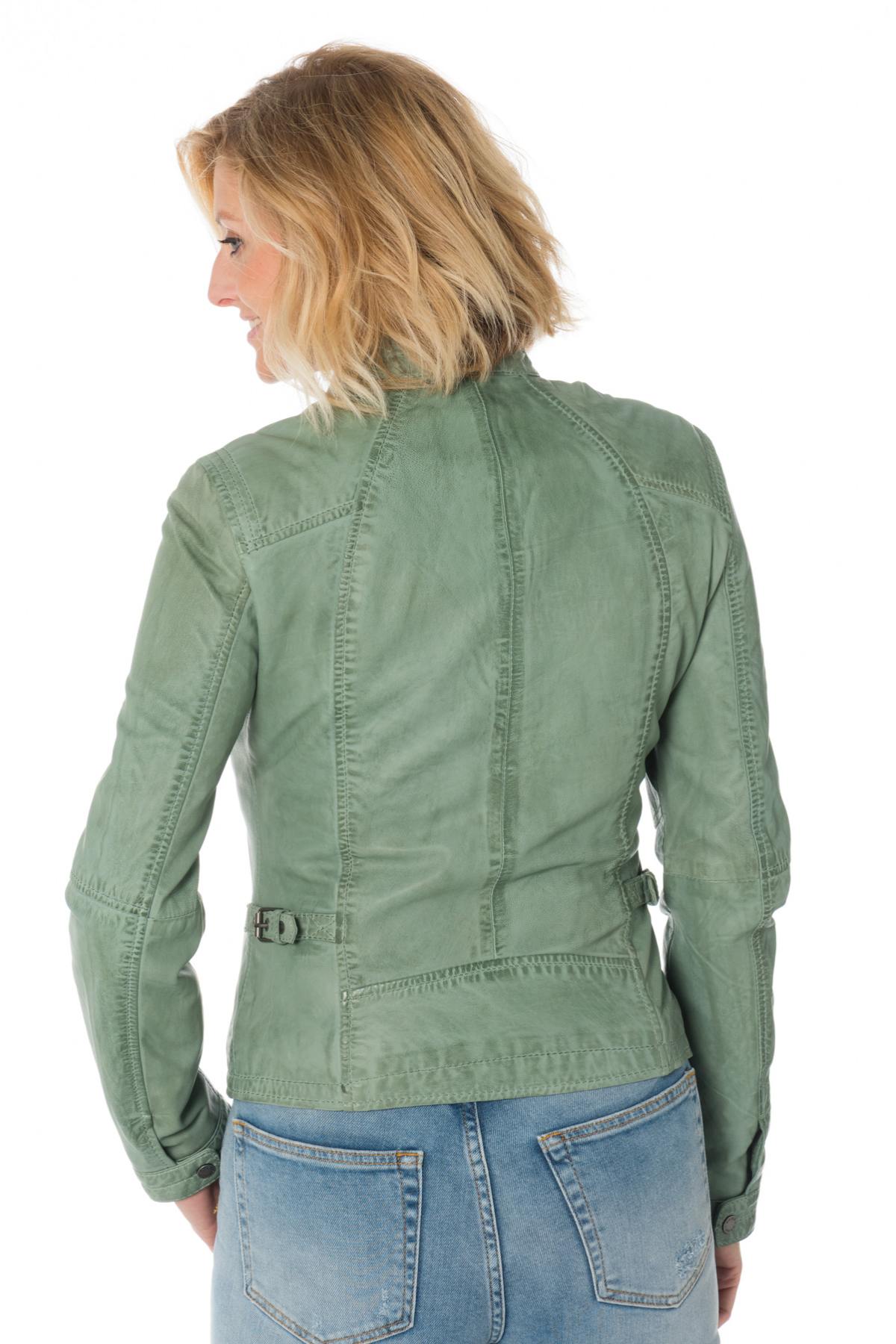 Women's green biker collar jacket - Image n°5