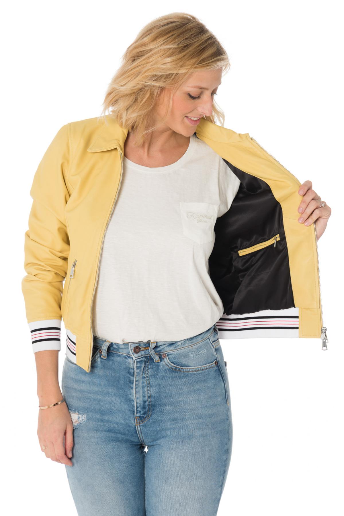 Women's sports jacket in yellow sheepskin leather - Image n°4